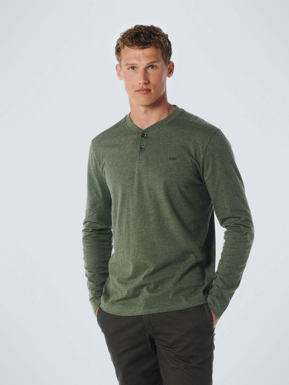 T-Shirt Long Sleeve Granddad Melange | Dark Green