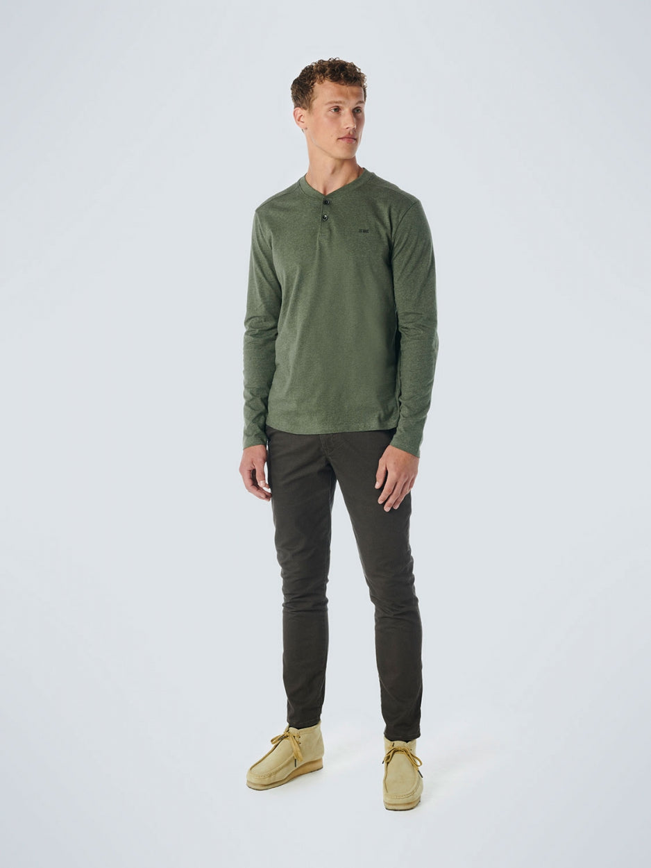 T-Shirt Long Sleeve Granddad Melange | Dark Green