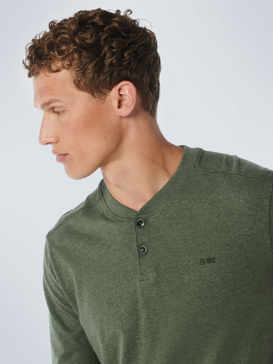 T-Shirt Long Sleeve Granddad Melange | Dark Green
