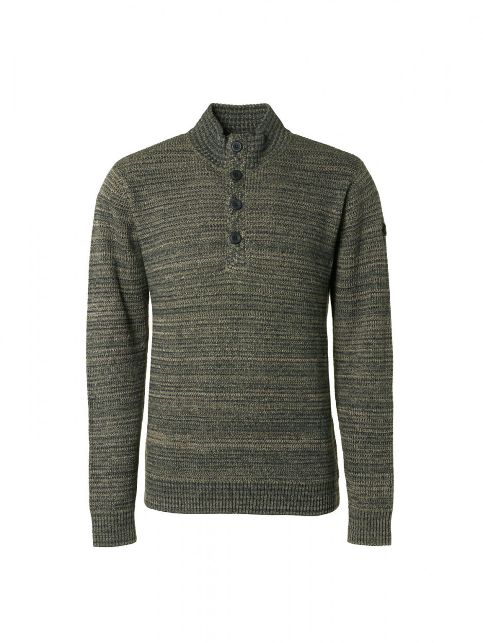 Pullover Half Zipper + Button Multi Coloured Jacquard | Dark Green