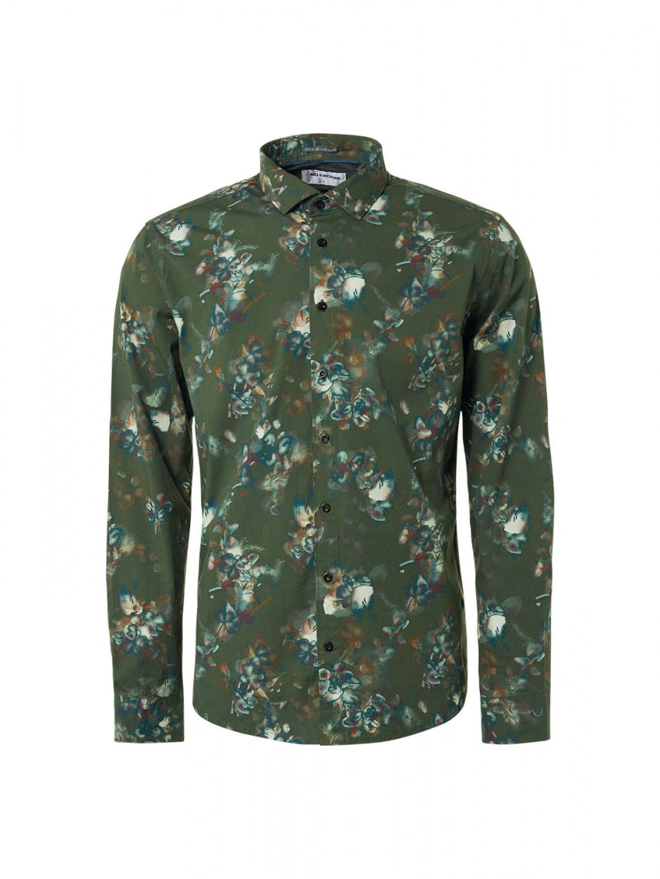 Shirt Stretch Allover Printed | Dark Green
