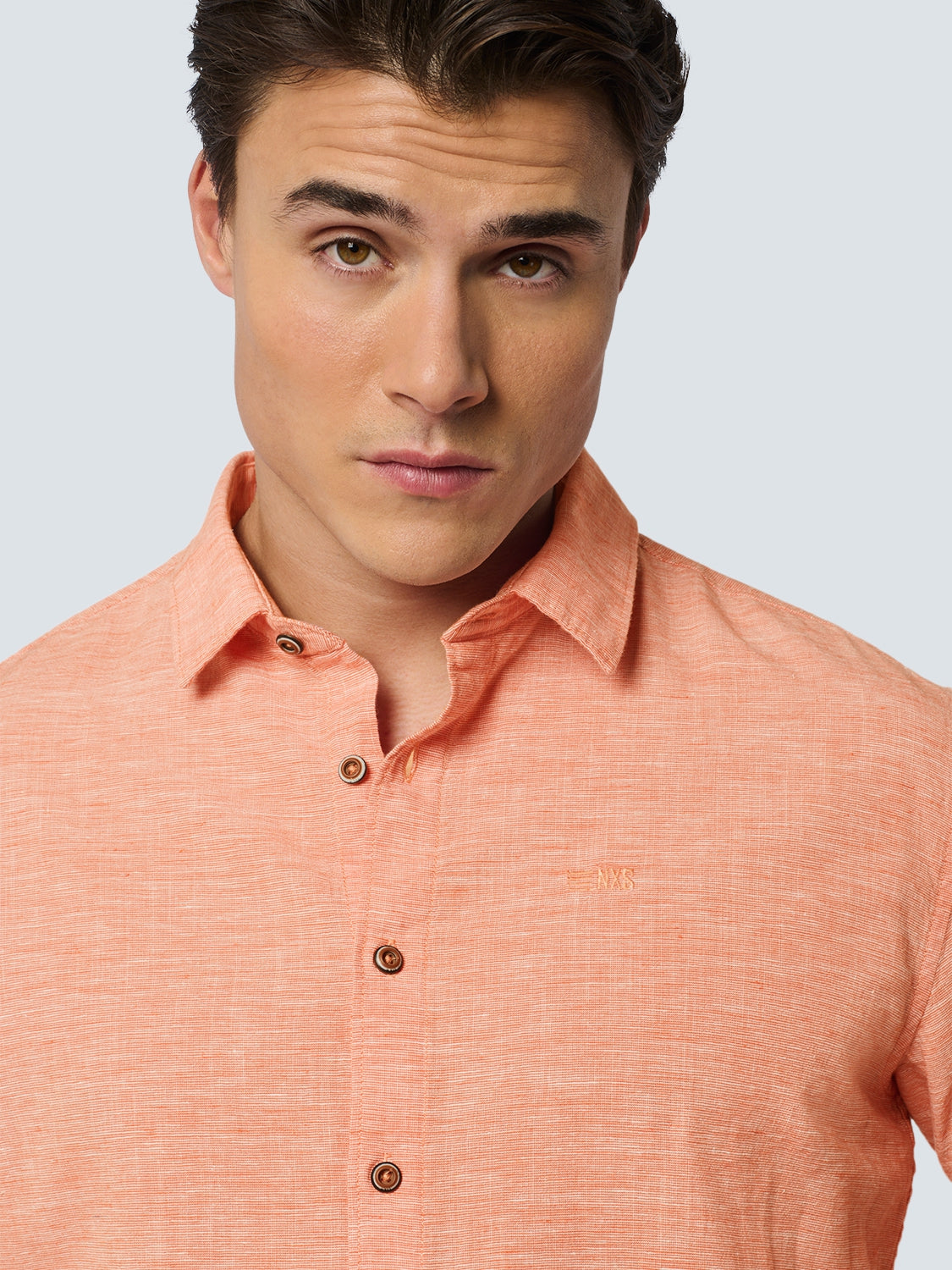 Shirt Short Sleeve 2 Coloured Melange With Linen | Melon