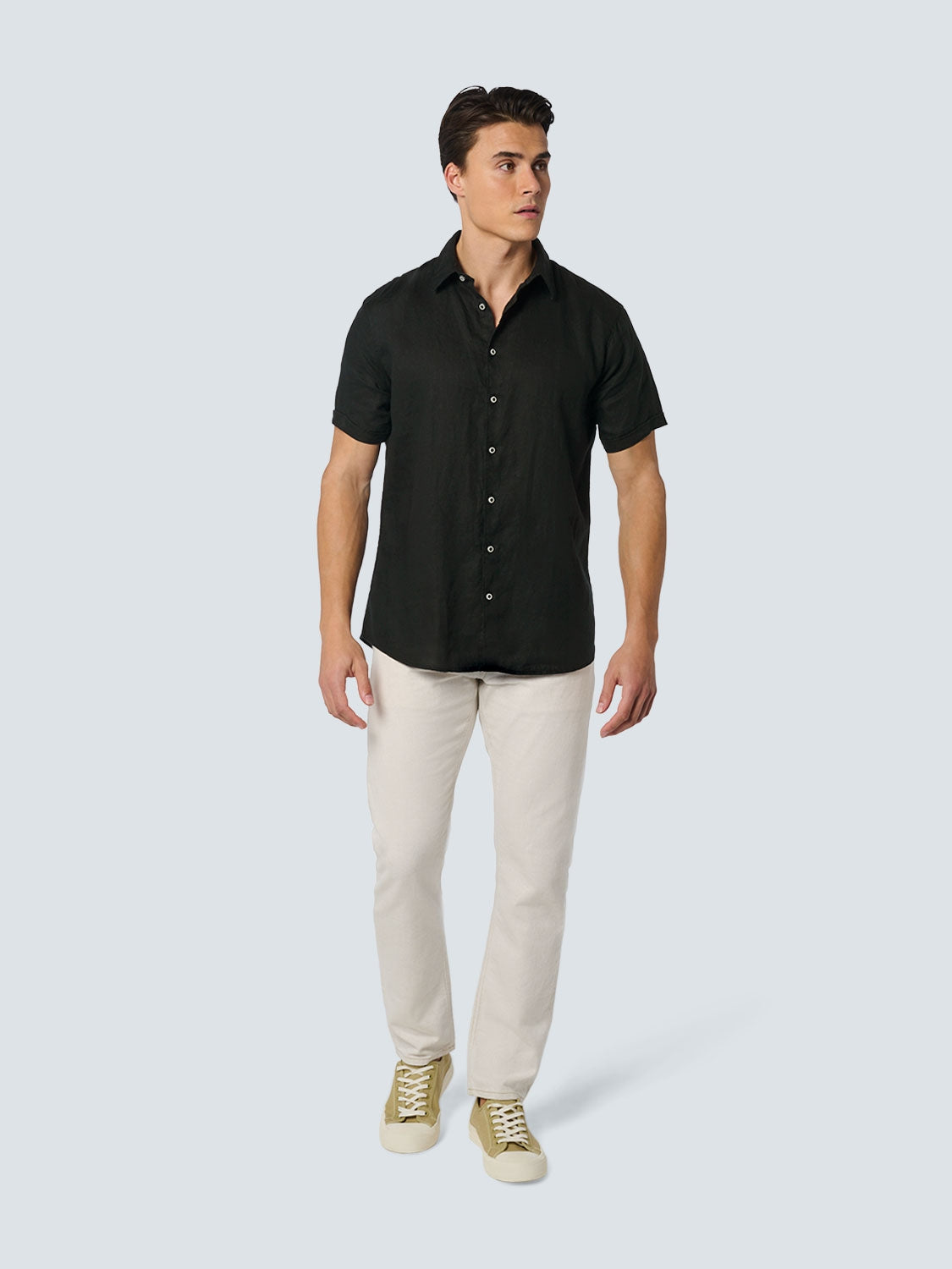 Shirt Short Sleeve Linen Solid | Black
