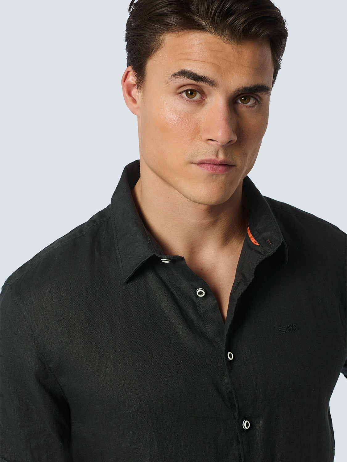 Shirt Short Sleeve Linen Solid | Black