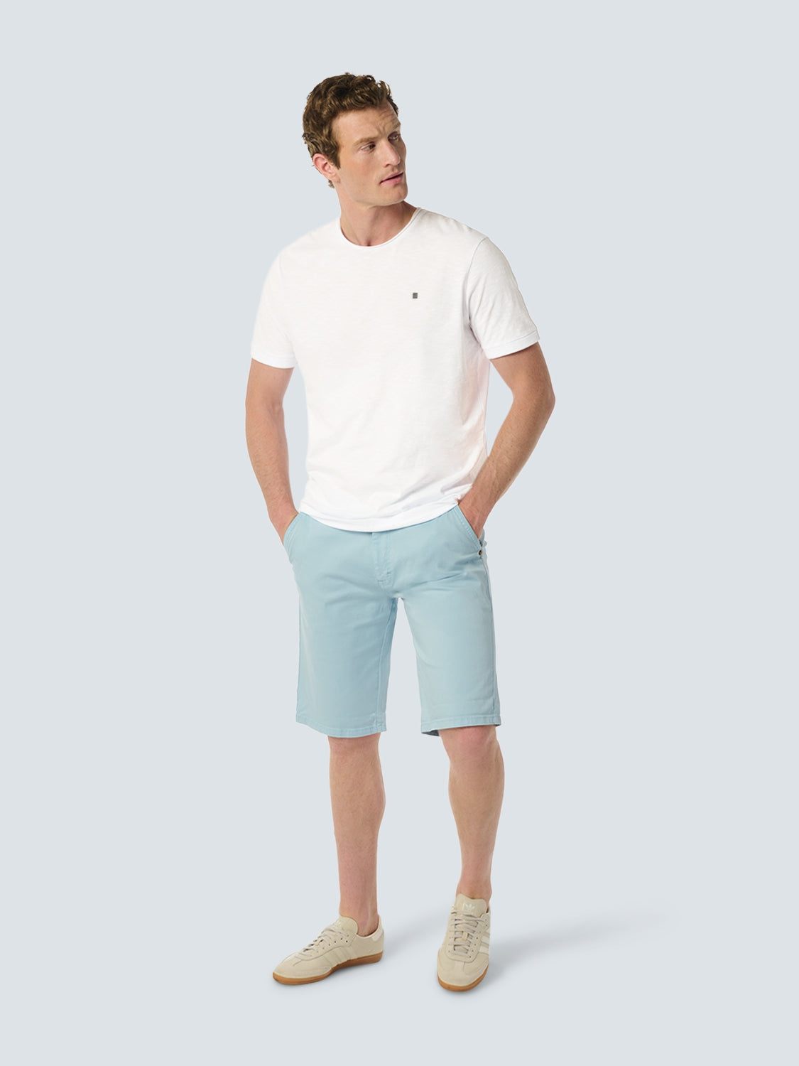 Round Neck T-Shirt with Rolled Sleeve Cuffs and Subtle Logo Print | White