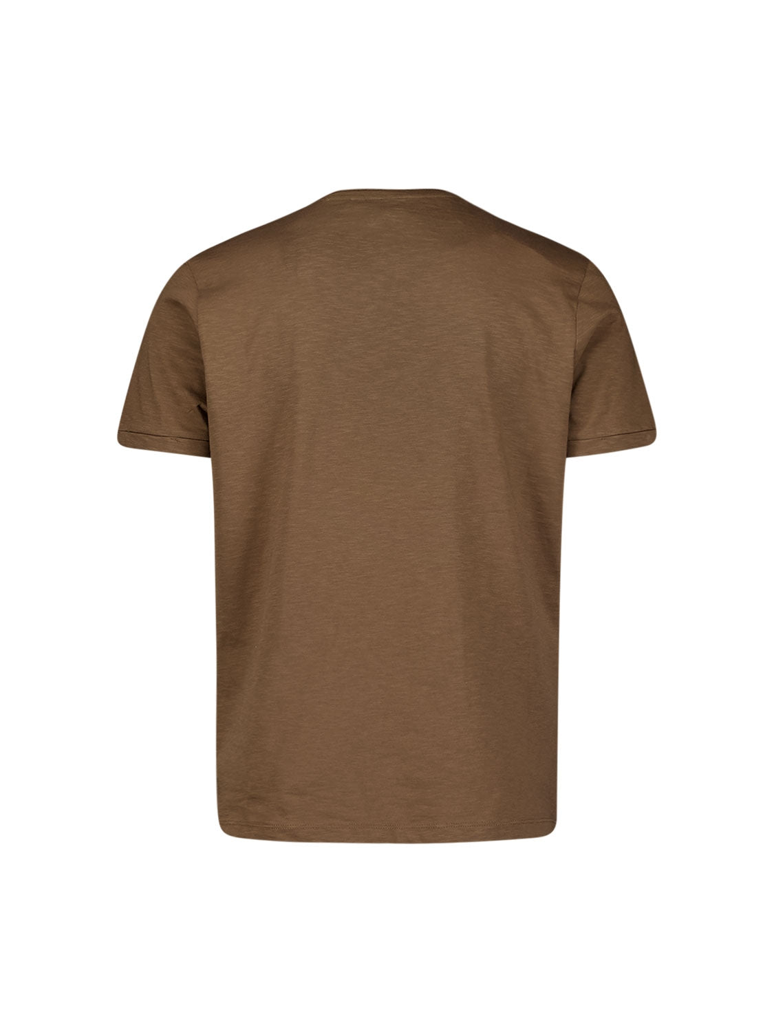 Round Neck T-Shirt with Rolled Sleeve Cuffs and Subtle Logo Print | Brown