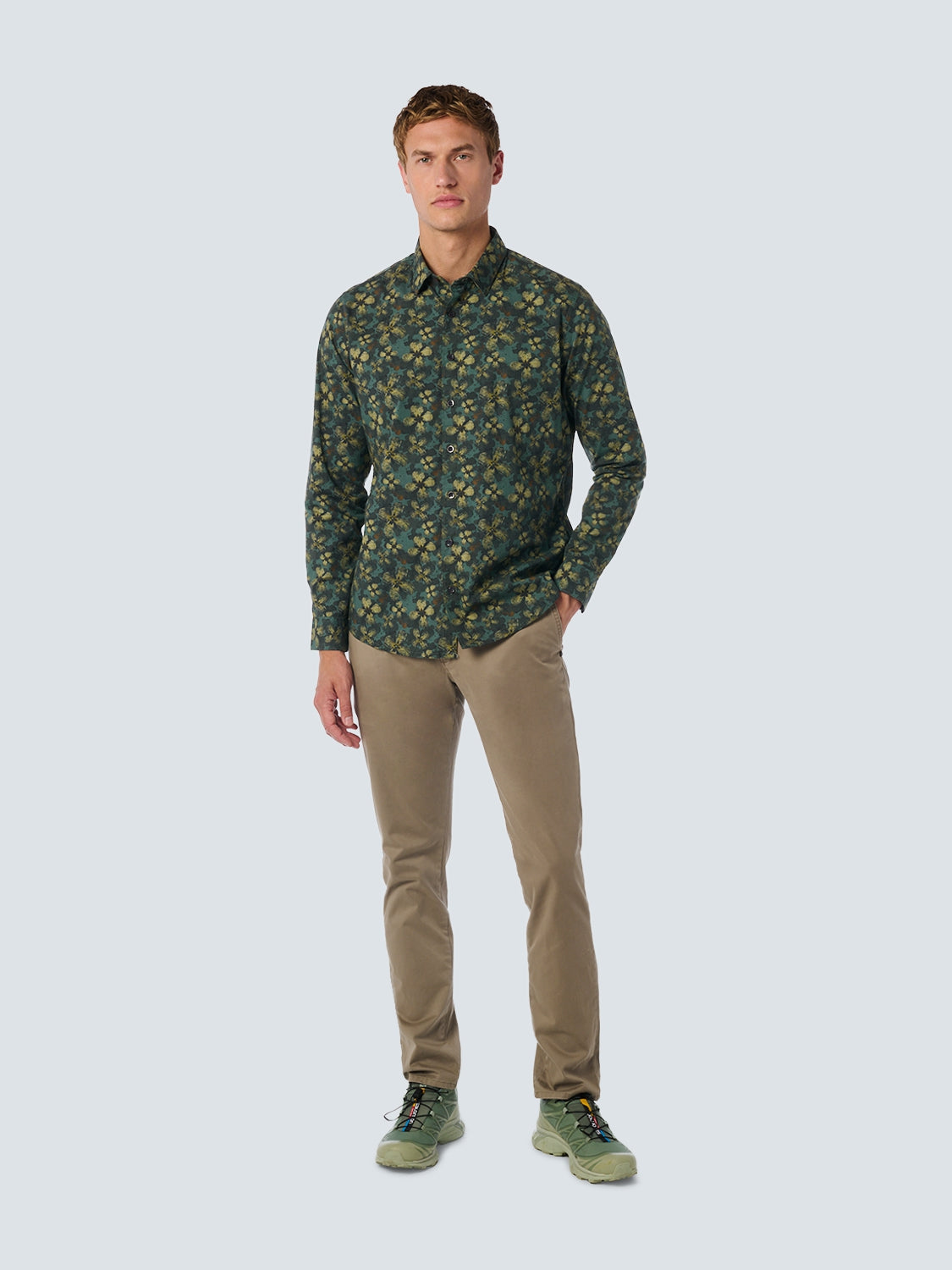 Shirt with Floral Print | Dark Green