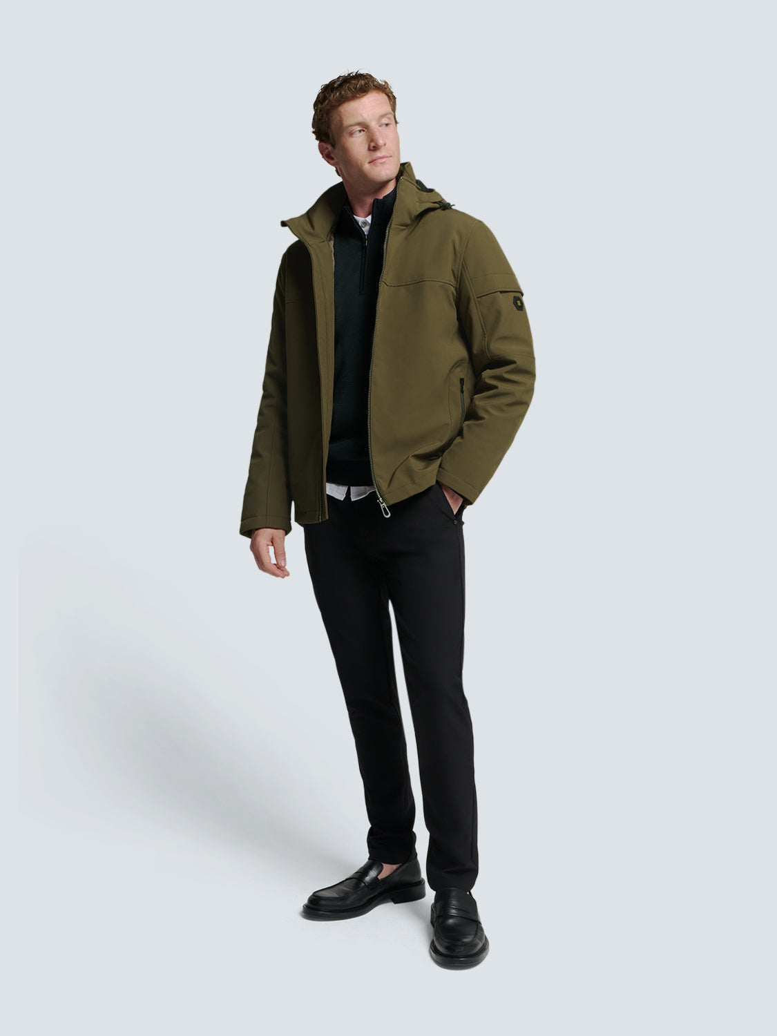 Short Softshell Jacket with Hood, Stretch, and Sleeve Pocket: Functional and Stylish | Taupe