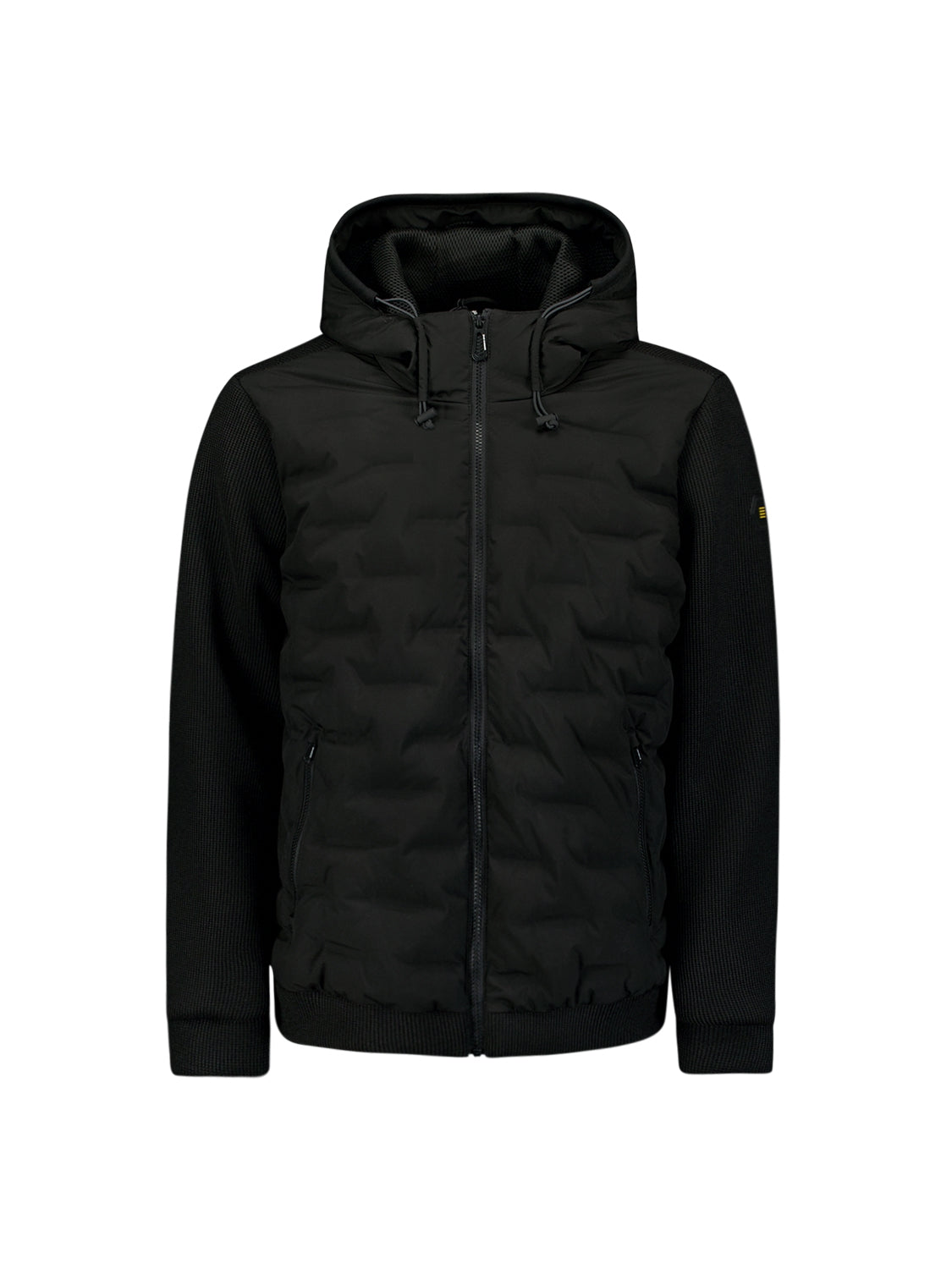 Sealed Jacket with Hood and Knitted Sleeves: Perfect Protection and Style | Black