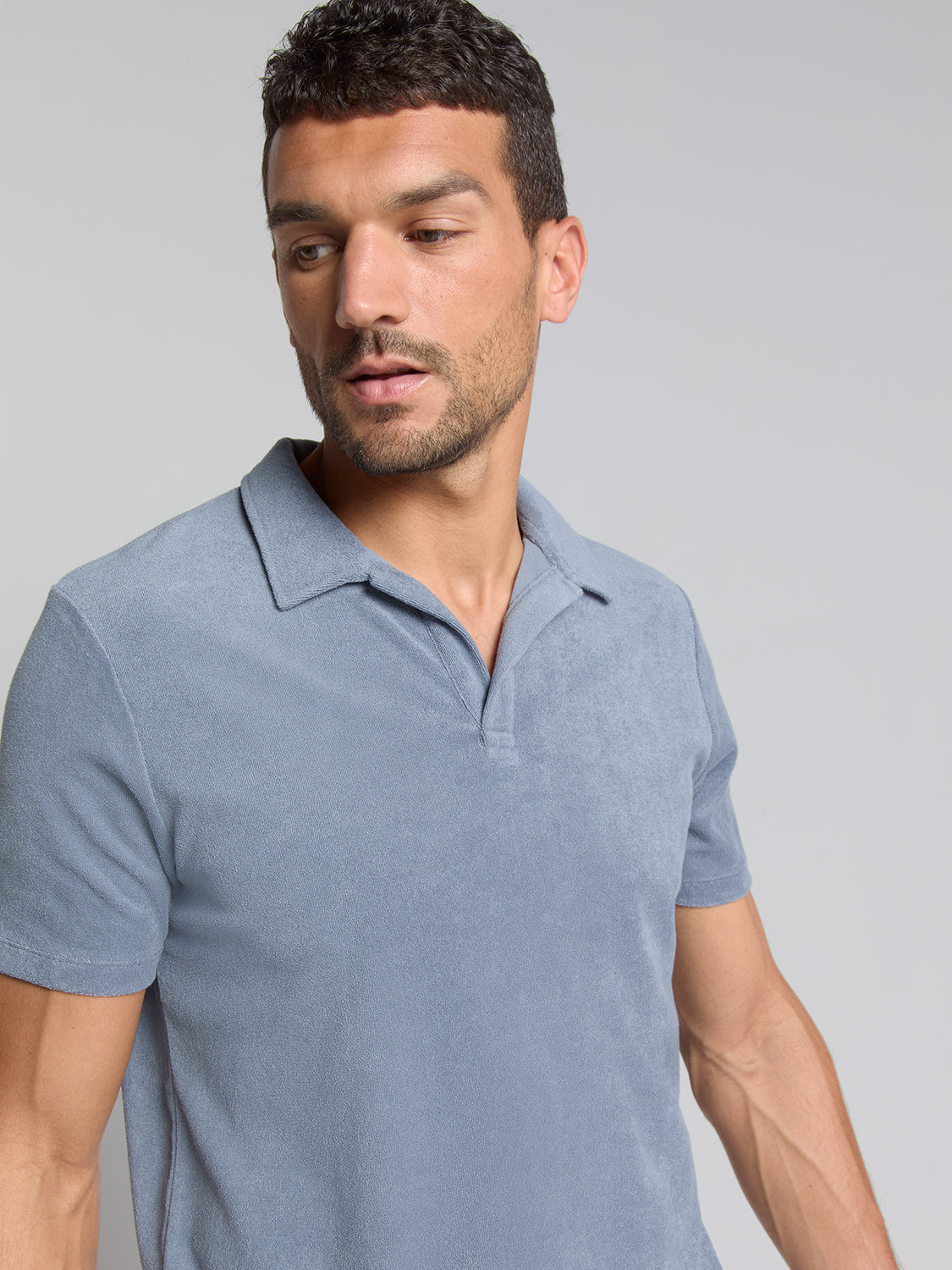Terry knit poloshirt | Washed Blue
