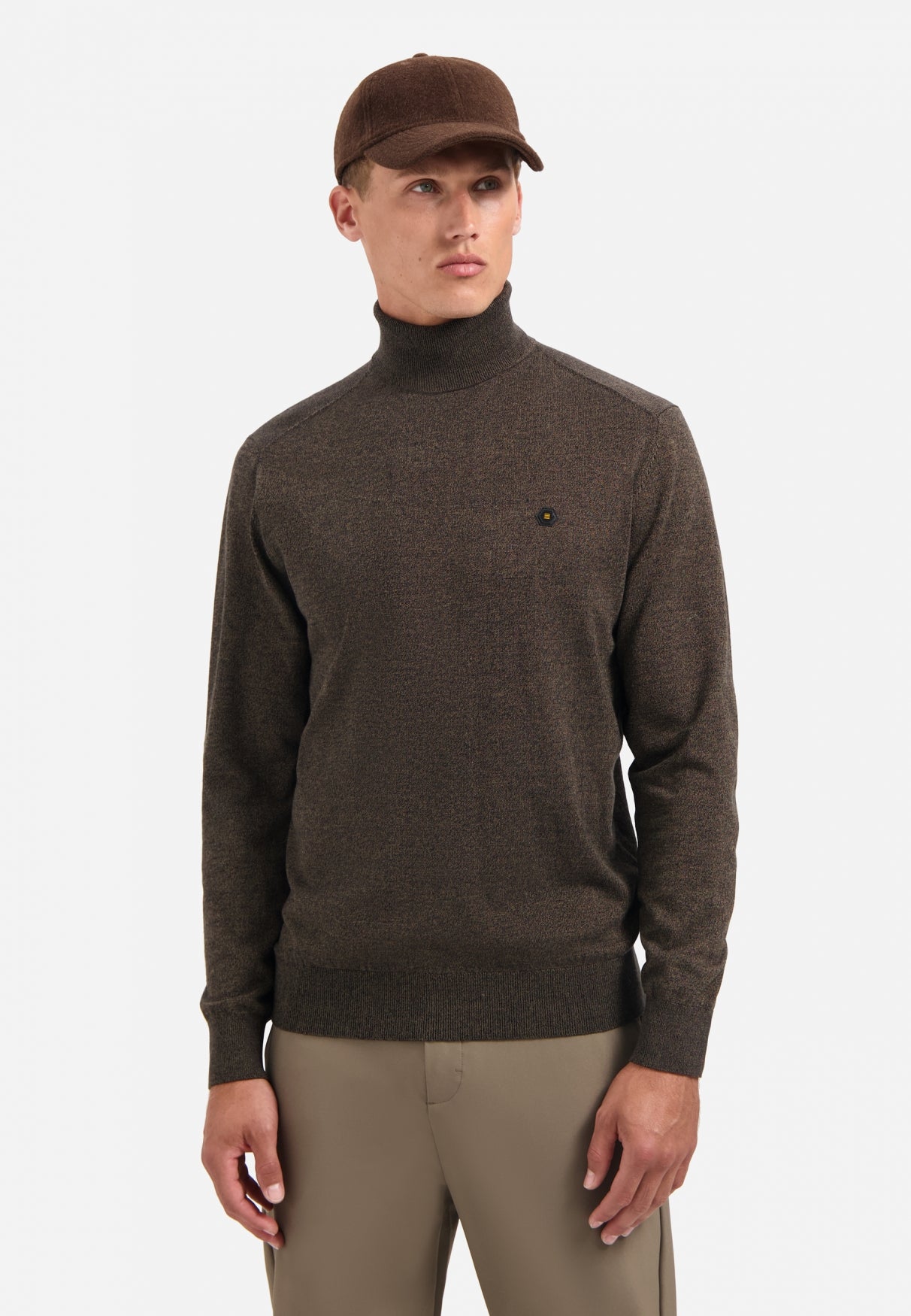 Pull col roulé en maille chinée | Taupe