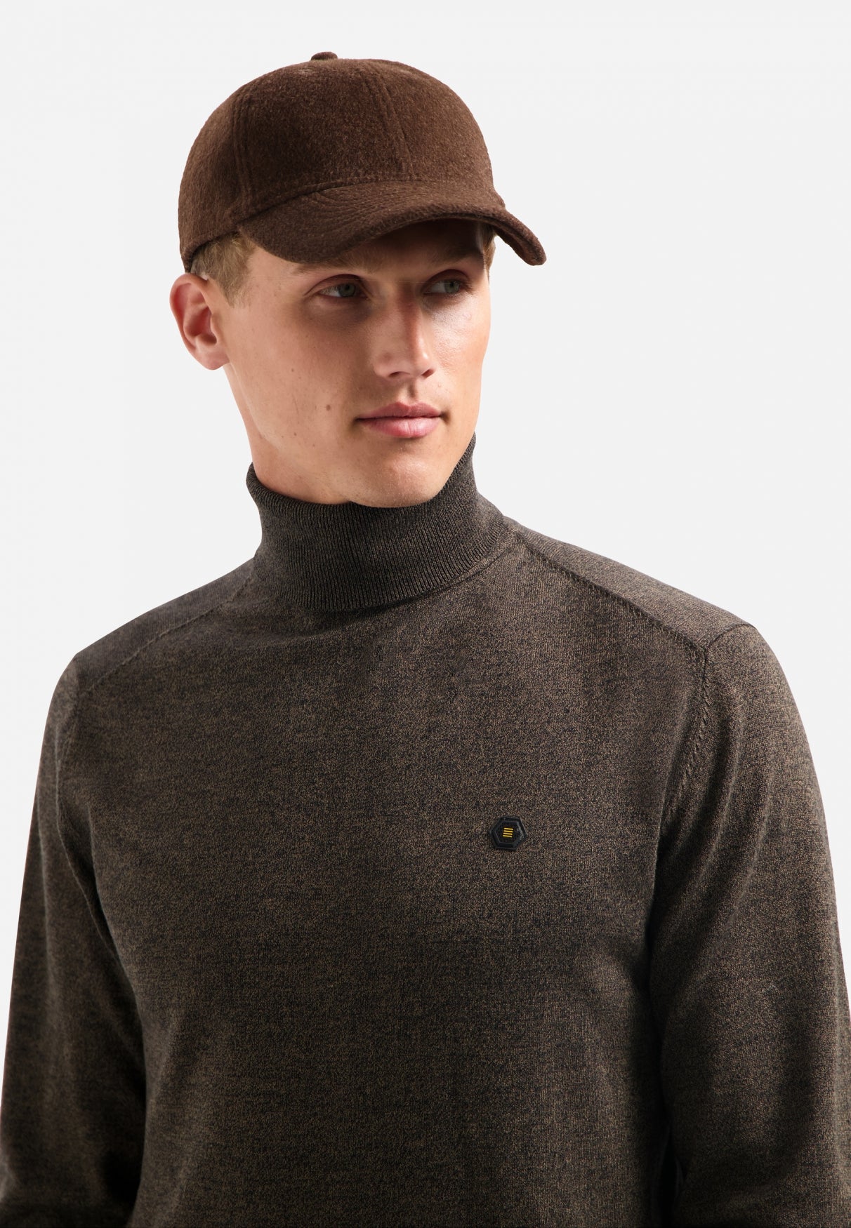 Pull col roulé en maille chinée | Taupe