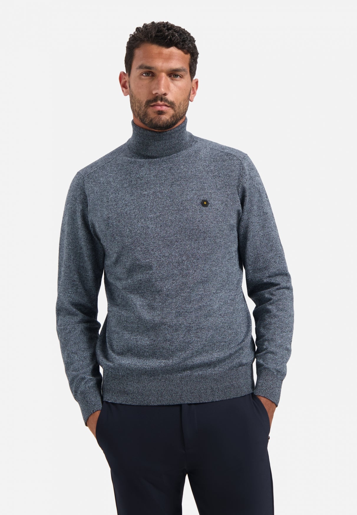 Pull col roulé en maille chinée | Dusty Blue