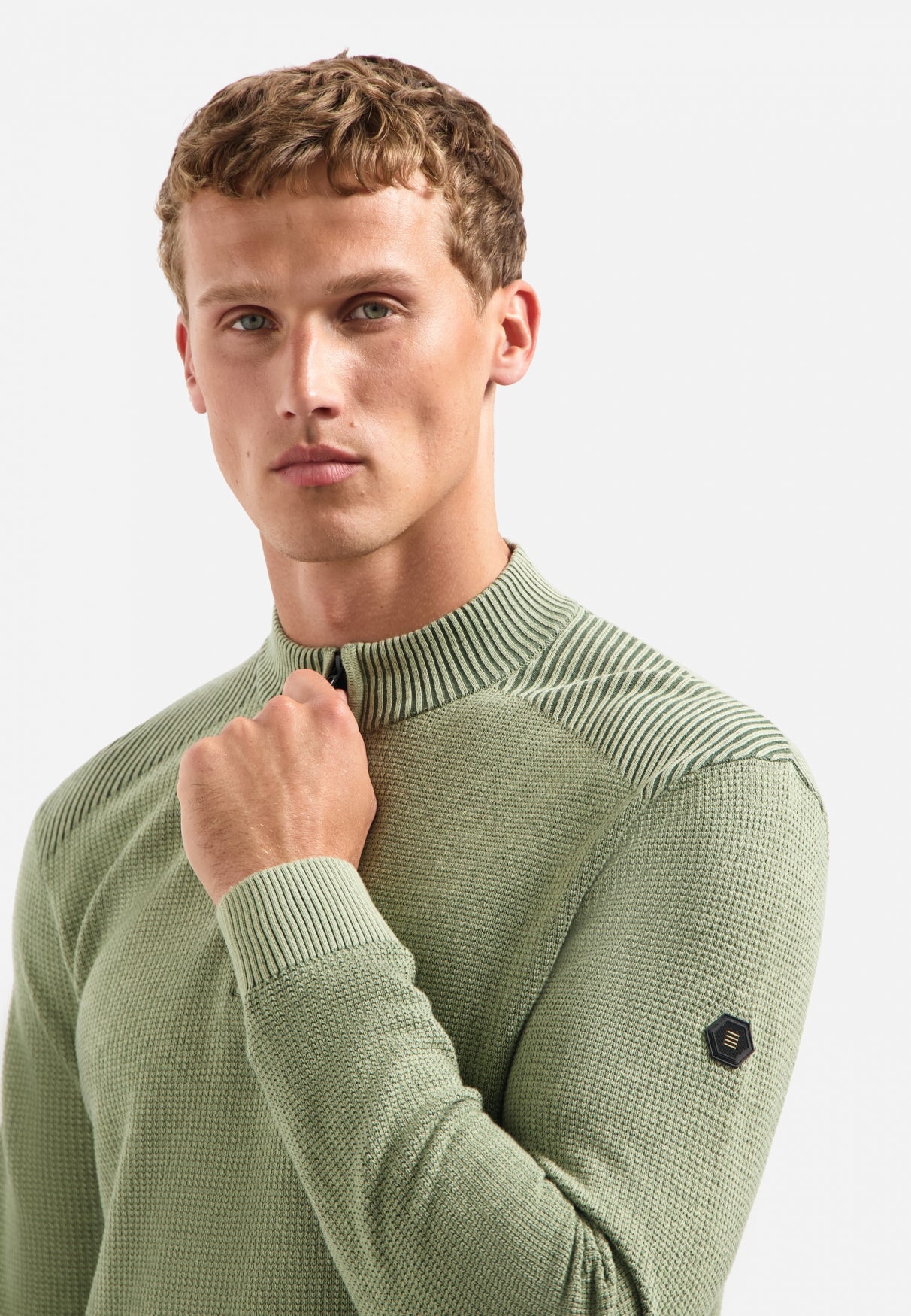 Pull zippé texturé | Light Moss