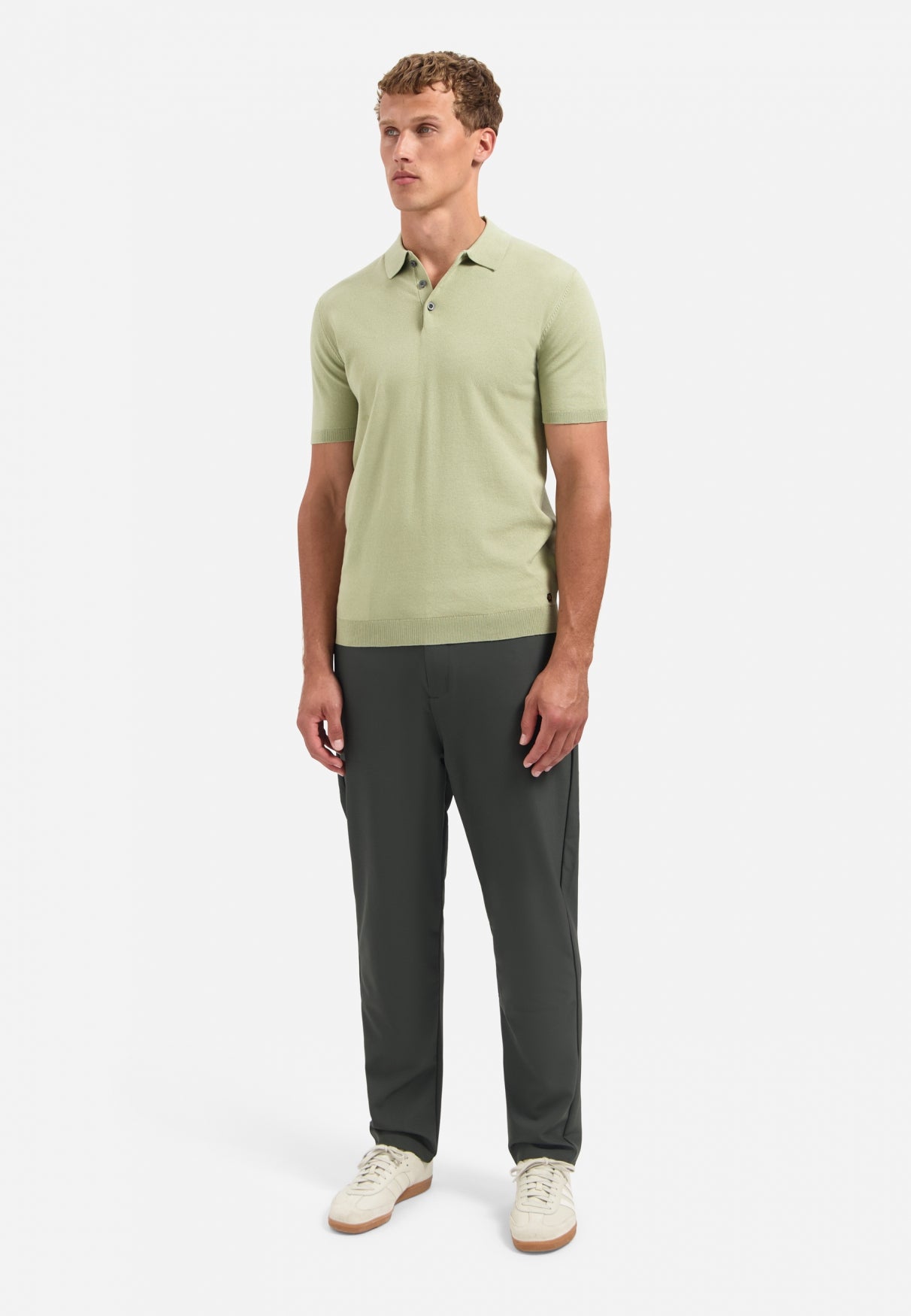 Knitted polo | Light Moss