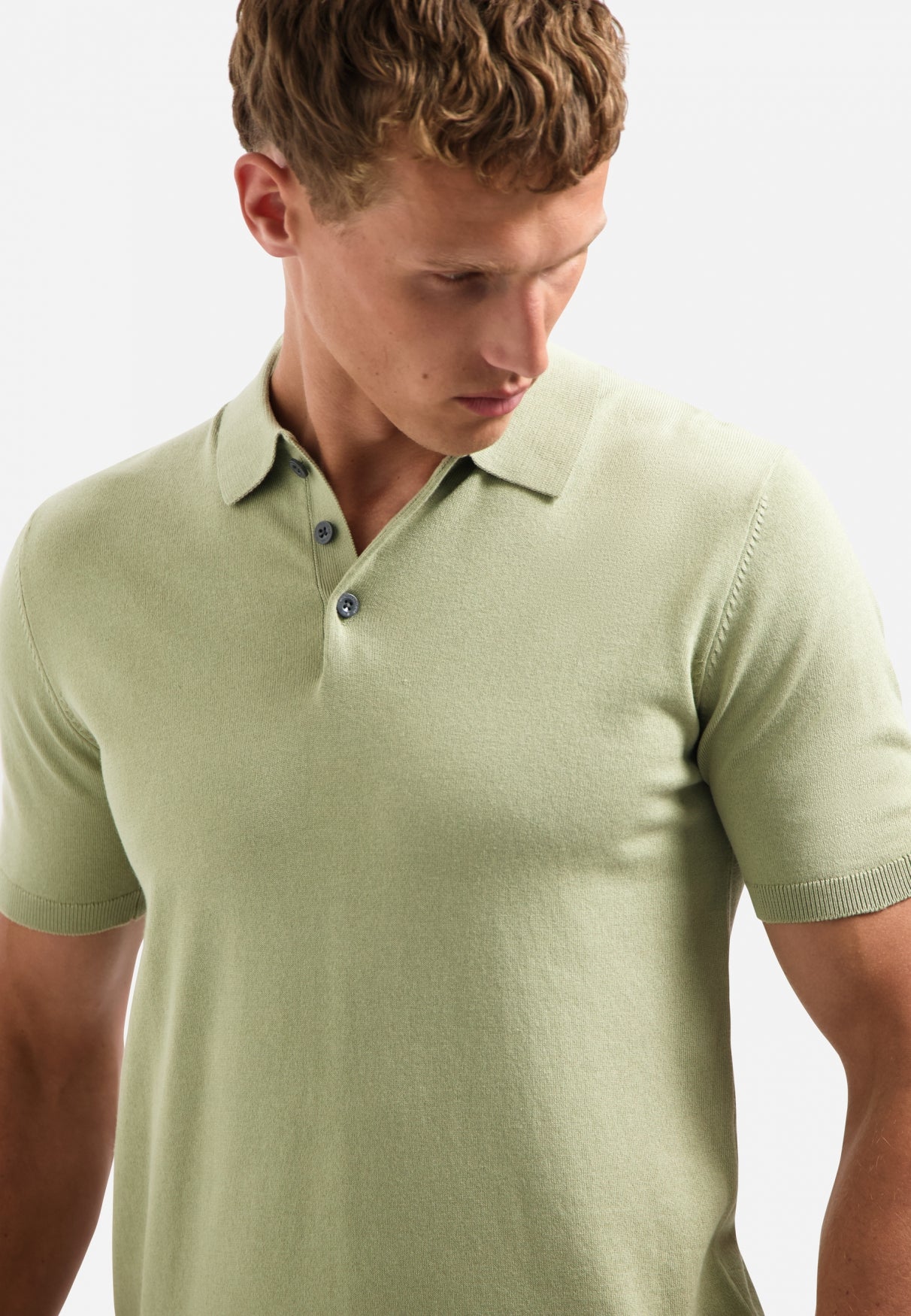 Knitted polo | Light Moss