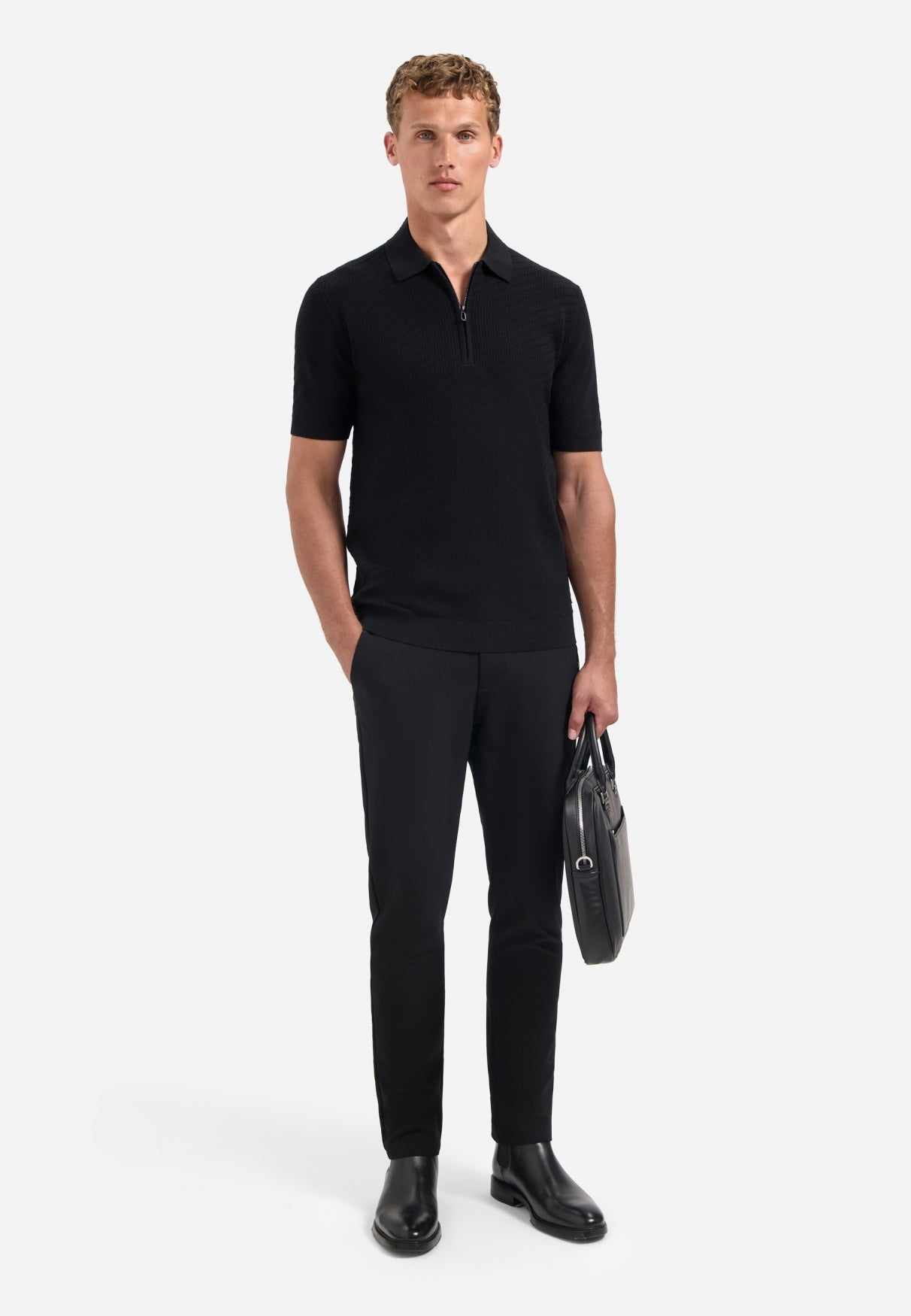 Half-zip knitted polo | Black