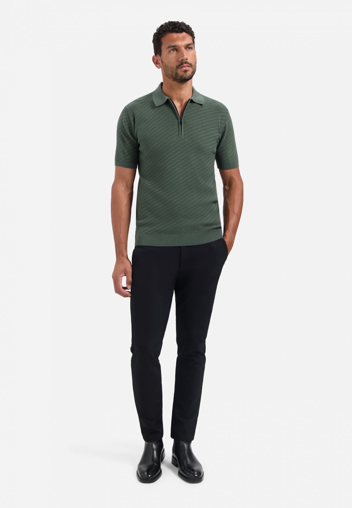 Half-zip knitted polo | Dark Green