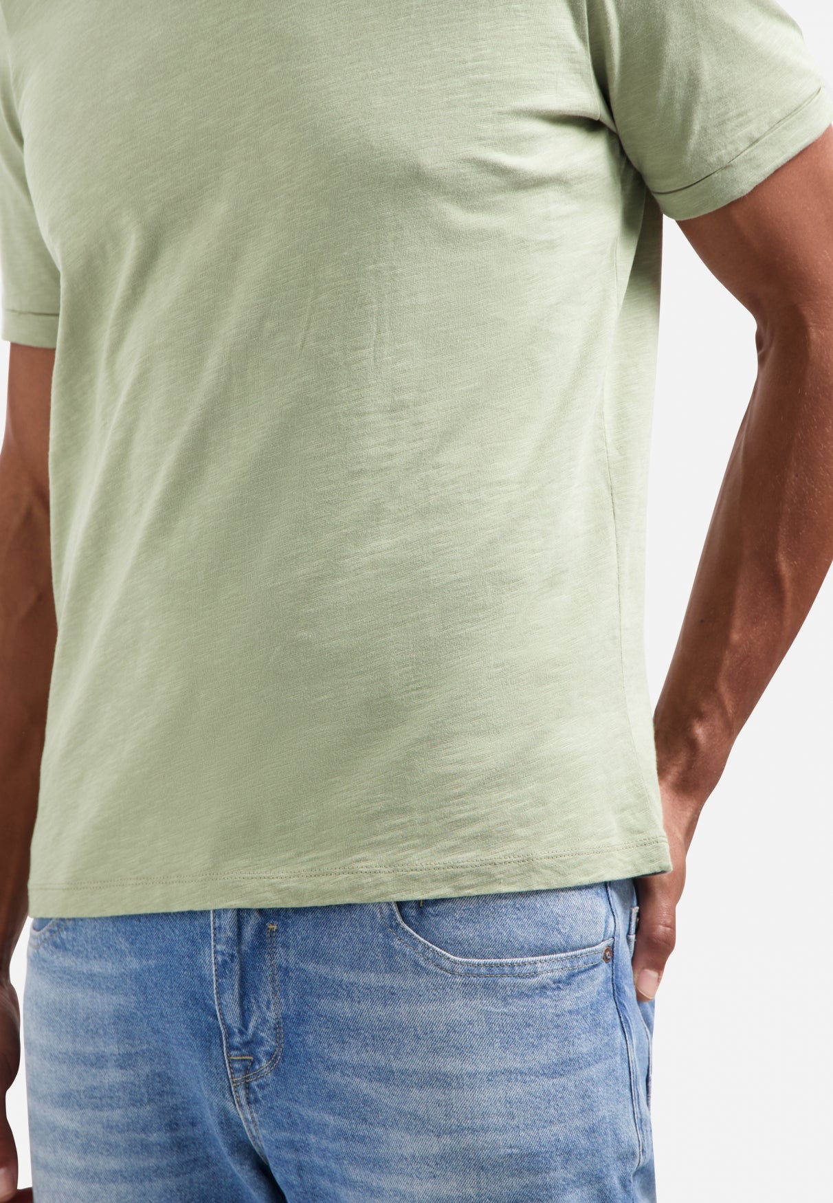 T-shirt slub col rond | Light Moss