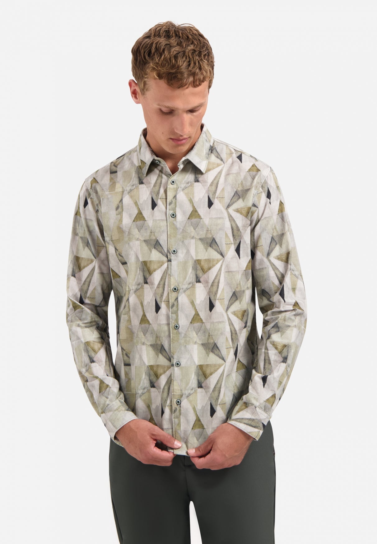 Chemise stretch imprimée | Light Moss