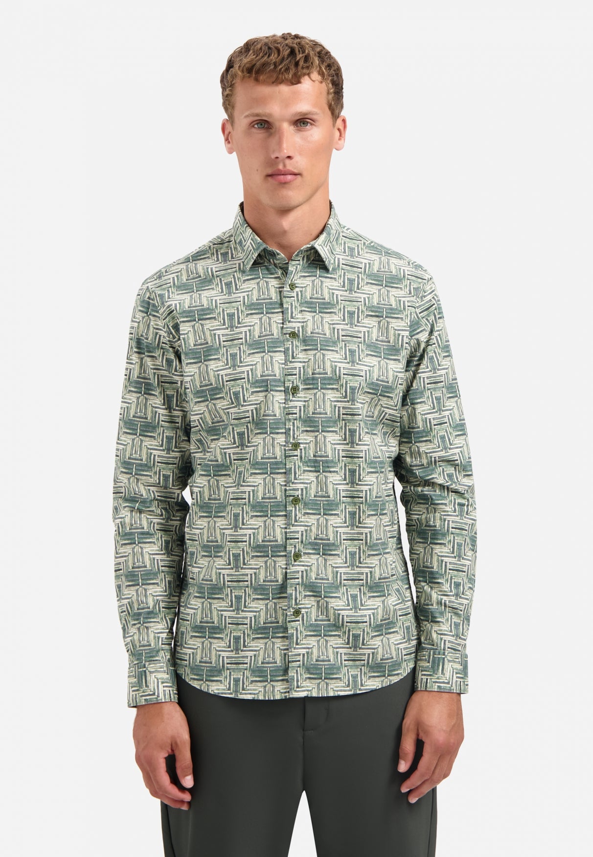 Chemise stretch imprimée | Dark Green