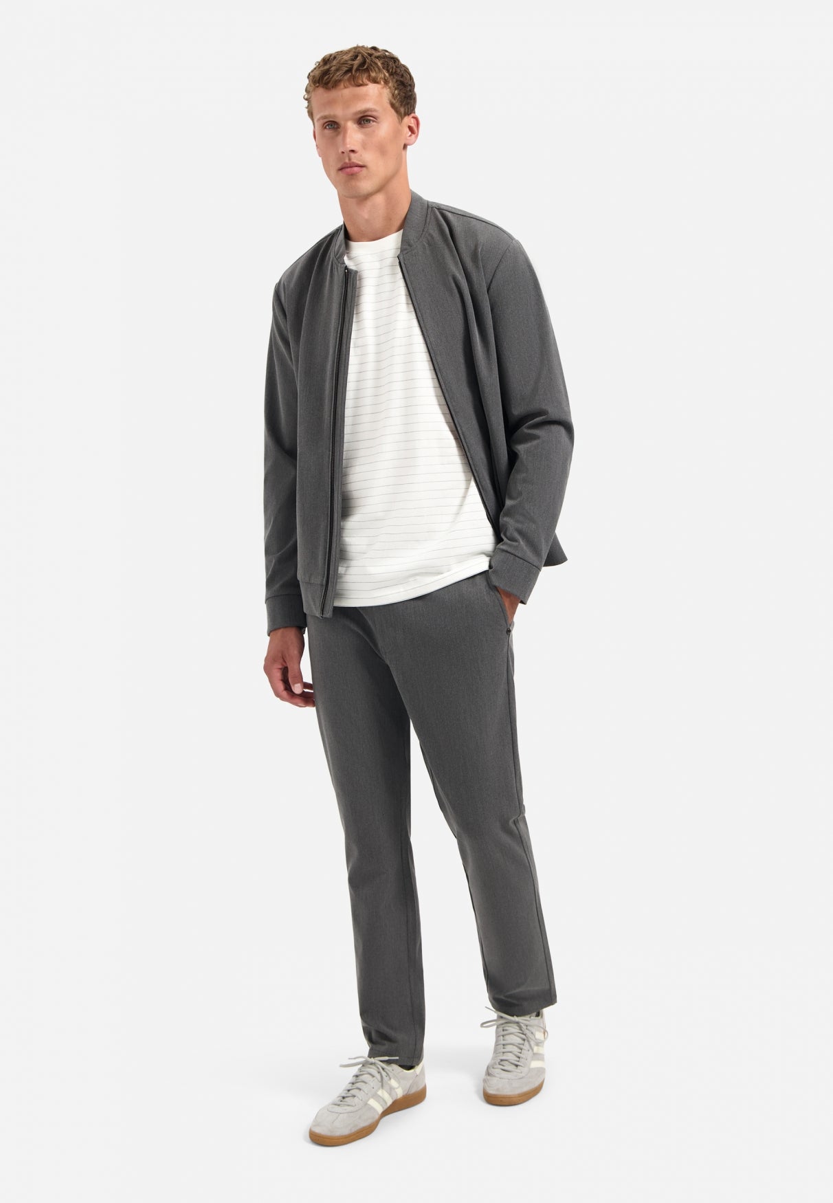 Pantalon chino stretch chiné | Grey Melange
