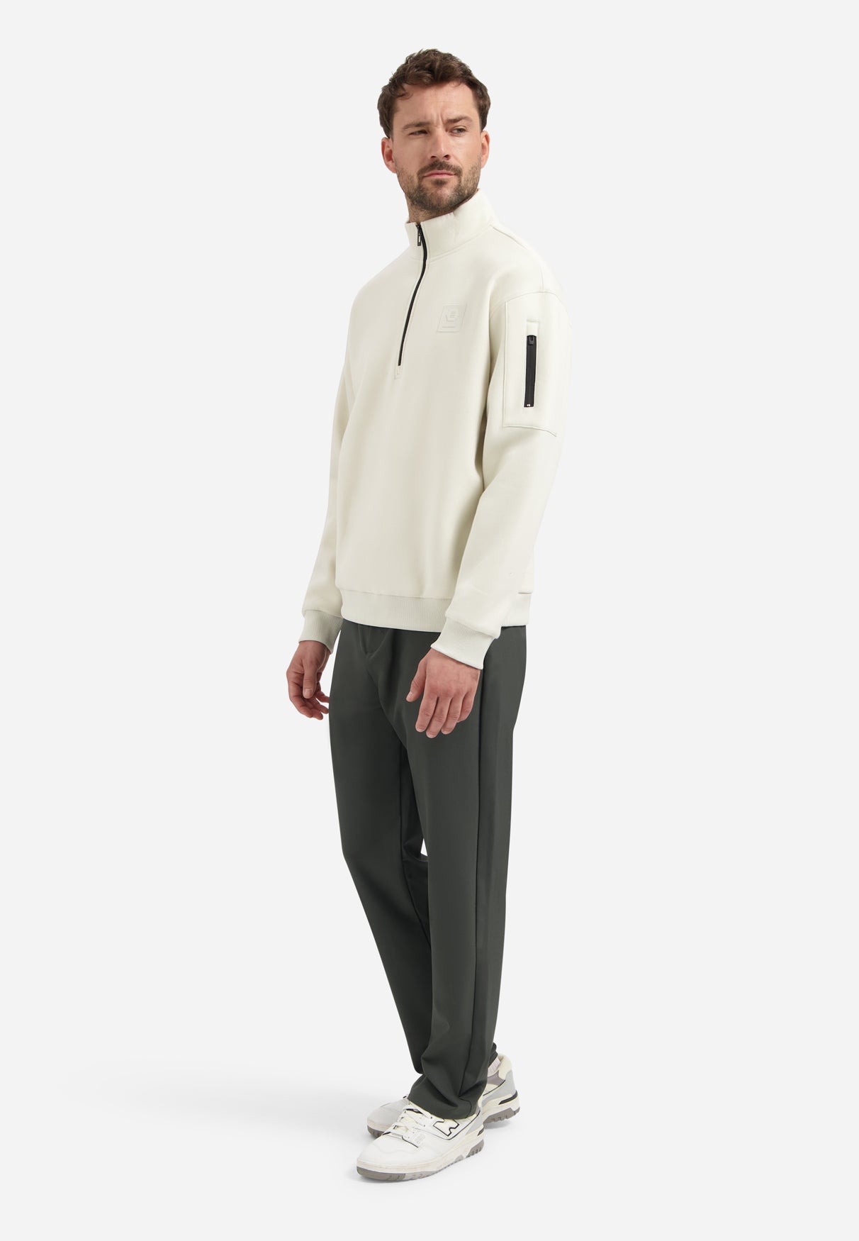 Sweater met halve rits | Chalk