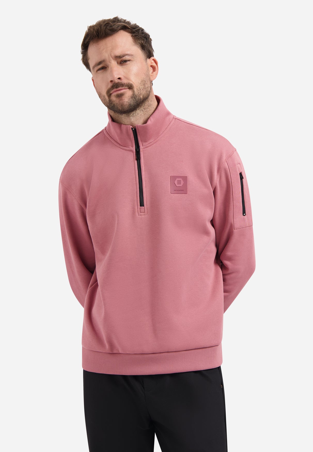 Sweater met halve rits | Old Pink