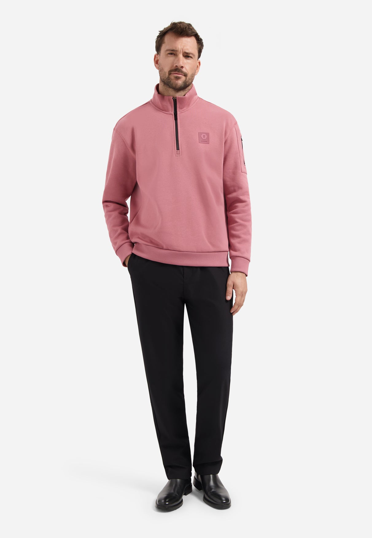Sweater met halve rits | Old Pink