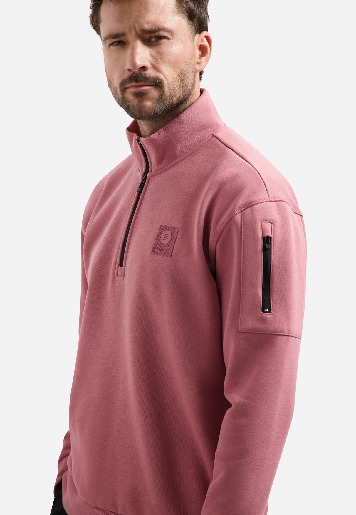 Sweater met halve rits | Old Pink