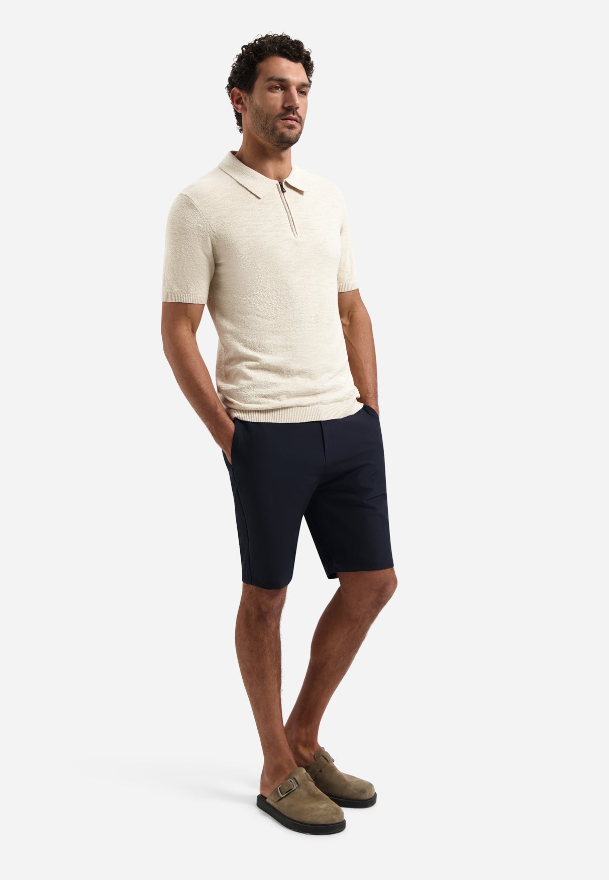 Knitted polo shirt with zip | Desert