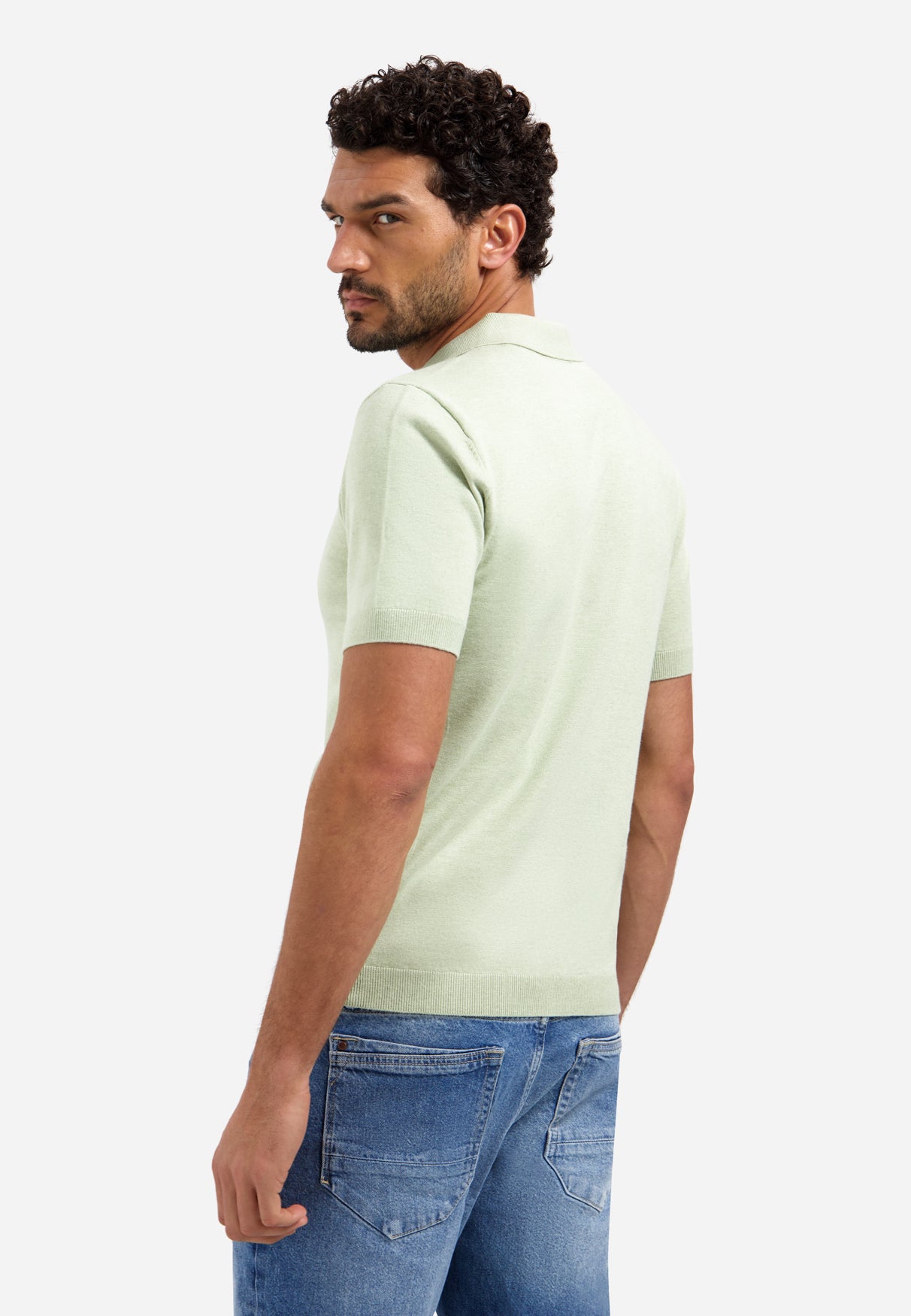 Knitted polo shirt with V-neck | Green