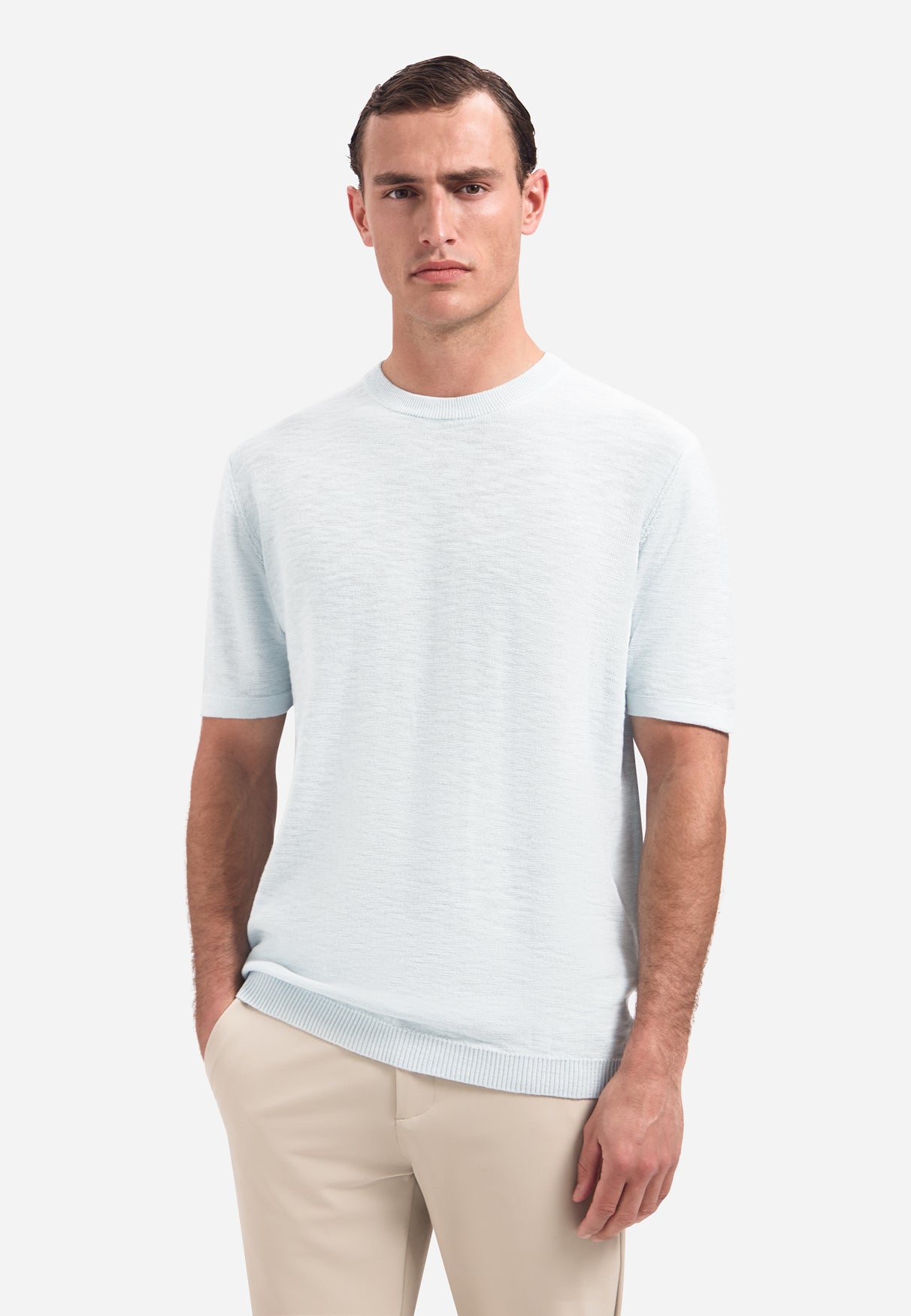 Gebreid slub T-shirt | Sky