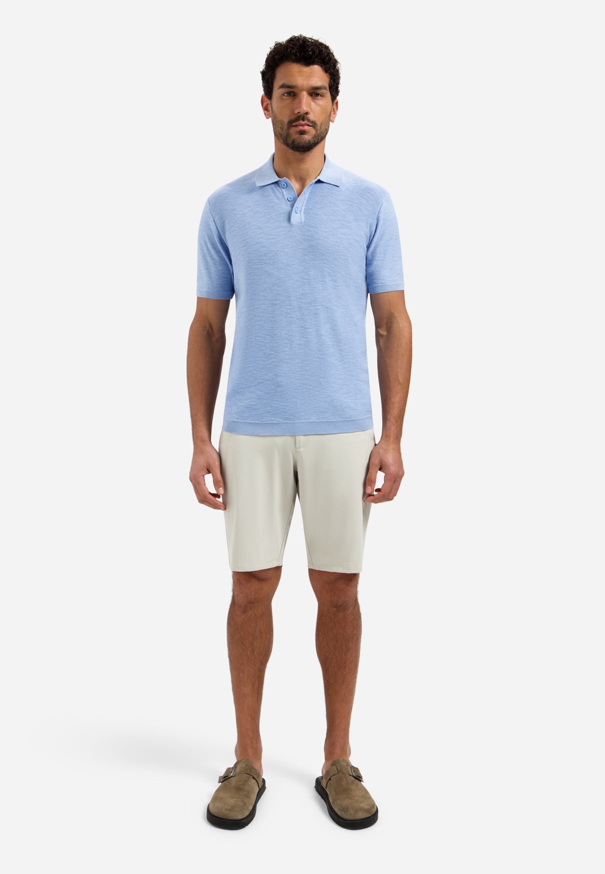 Gebreide slub polo met knopen Blauw