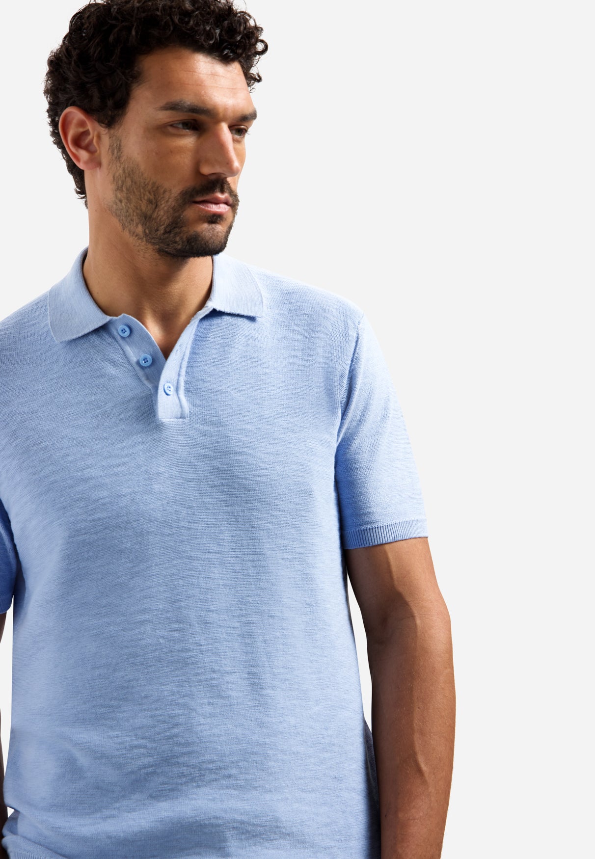 Gebreide slub polo met knopen Blauw