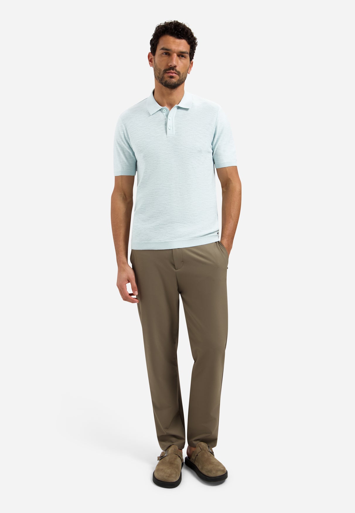 Gebreide slub polo met knopen | Sky