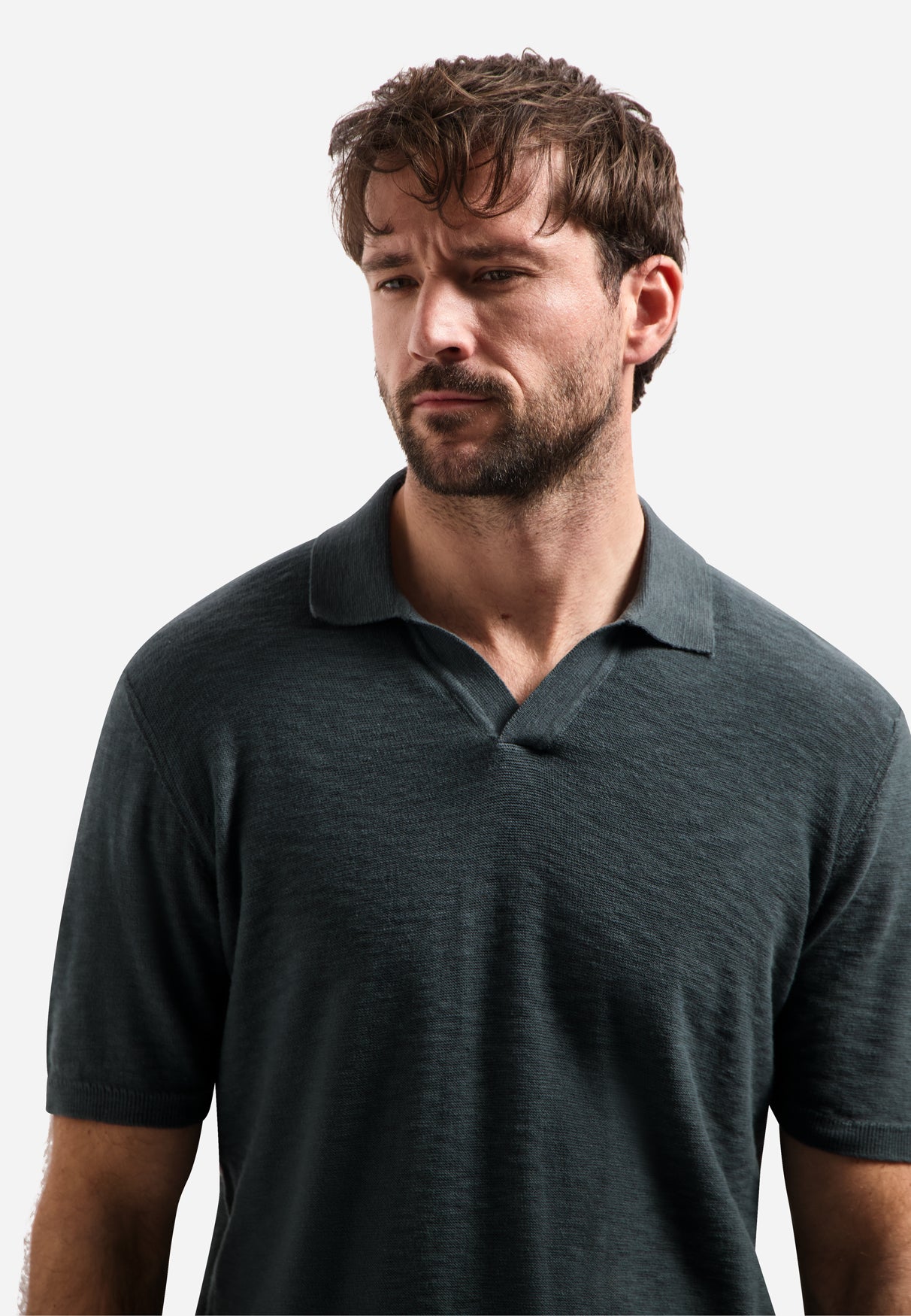 Knitted V-neck polo shirt | Dark Steel