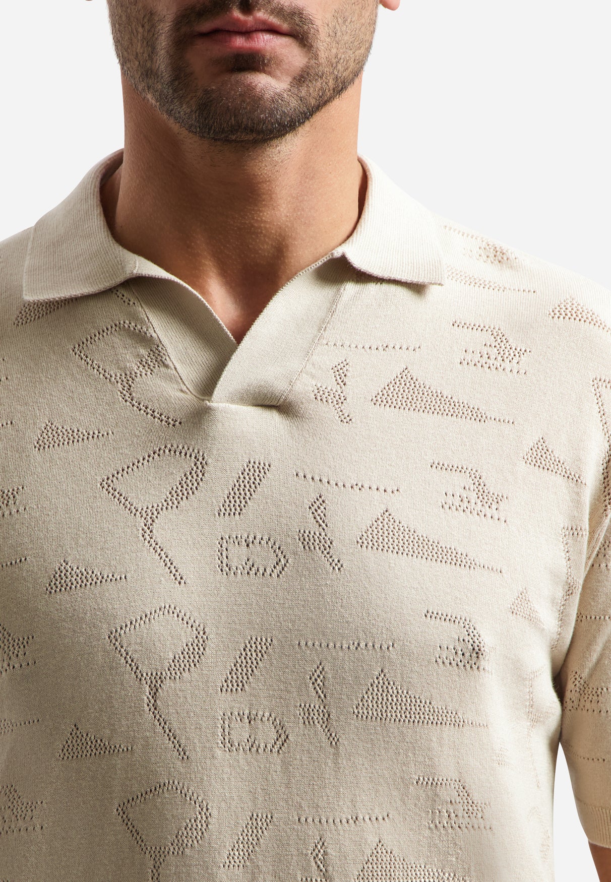 Knitted jacquard polo shirt | Desert