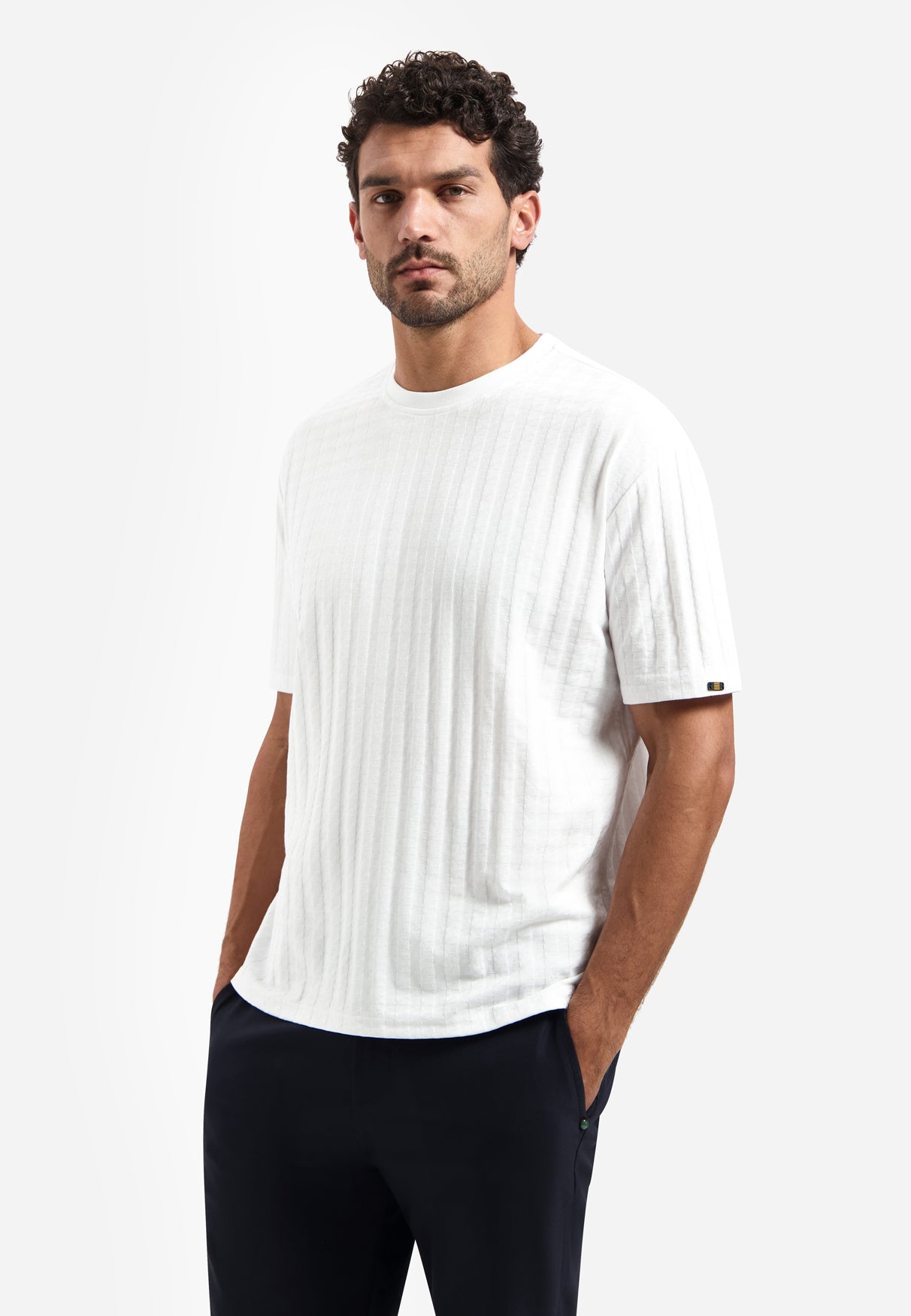 Effen T-shirt met reliëfstructuur | Wit