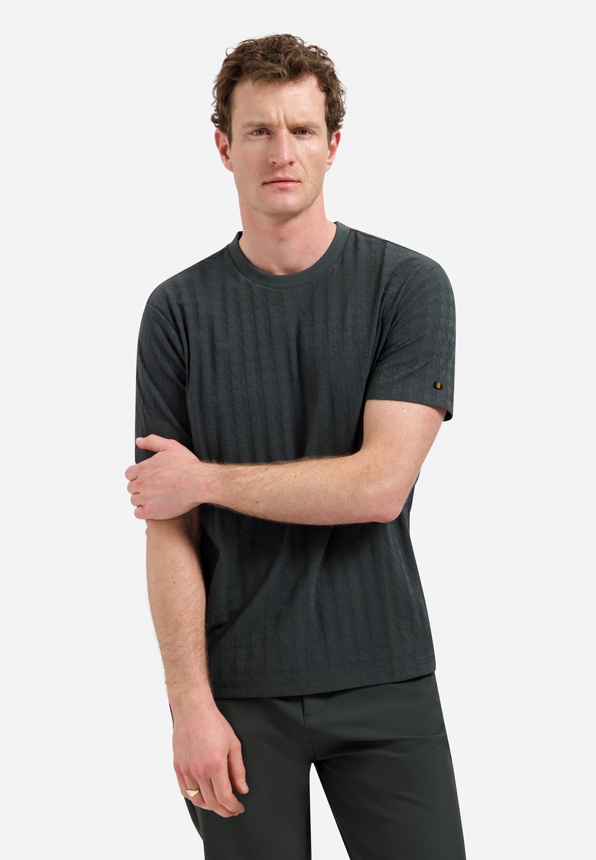 Plain T-shirt with relief texture | Dark Steel