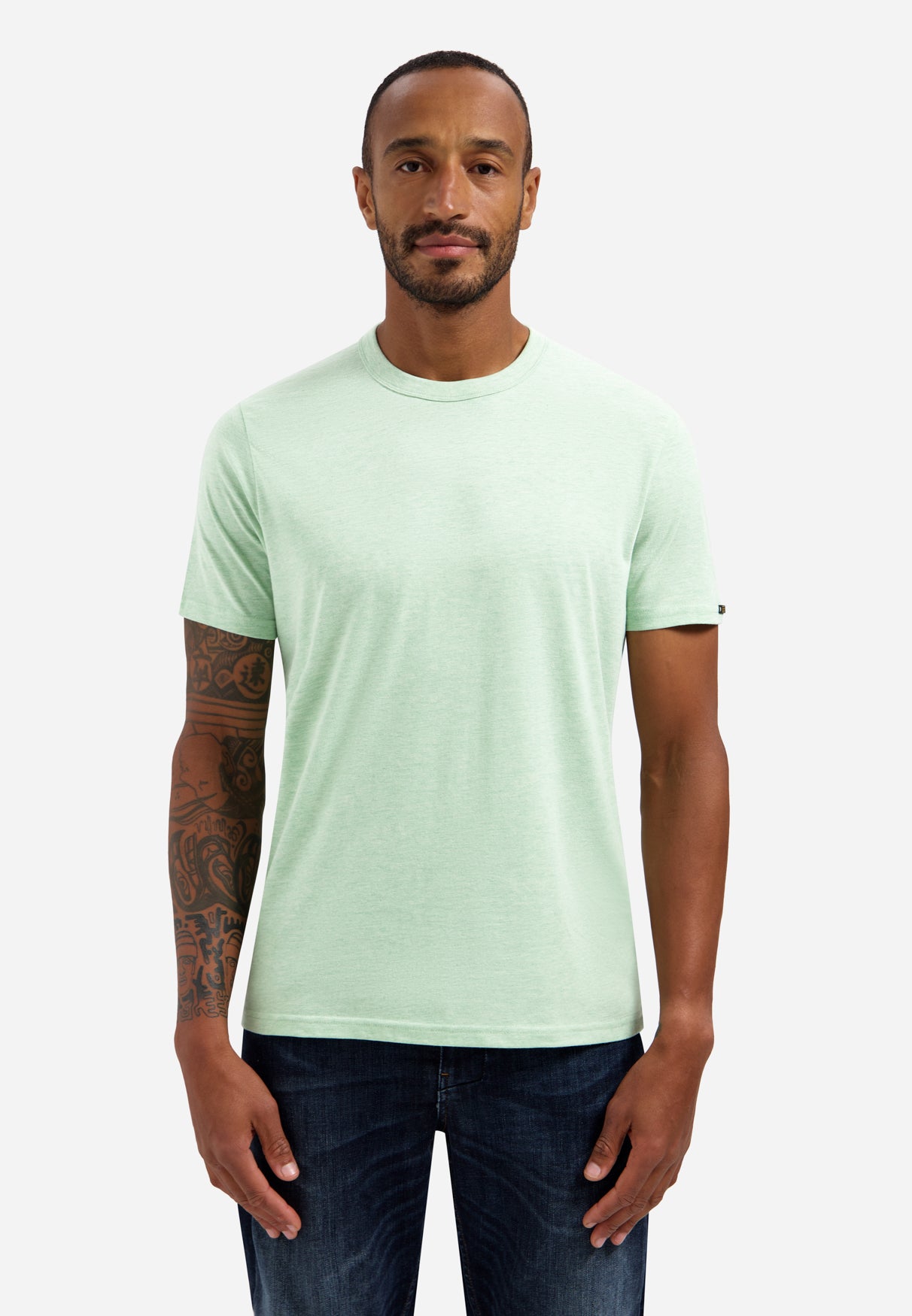 Melange T-shirt met ronde hals | Groen