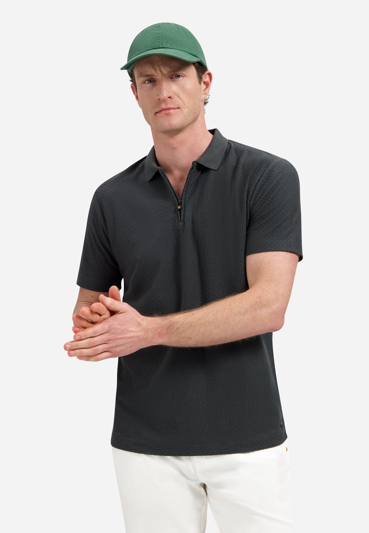 Polo jacquard avec fermeture éclair | Dark Steel