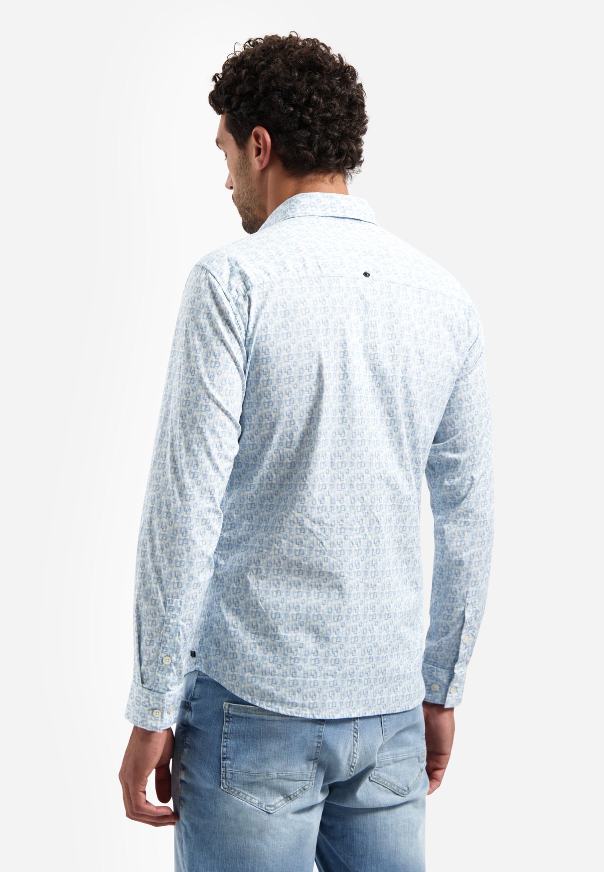 Stretch shirt met all-over print. | Blauw