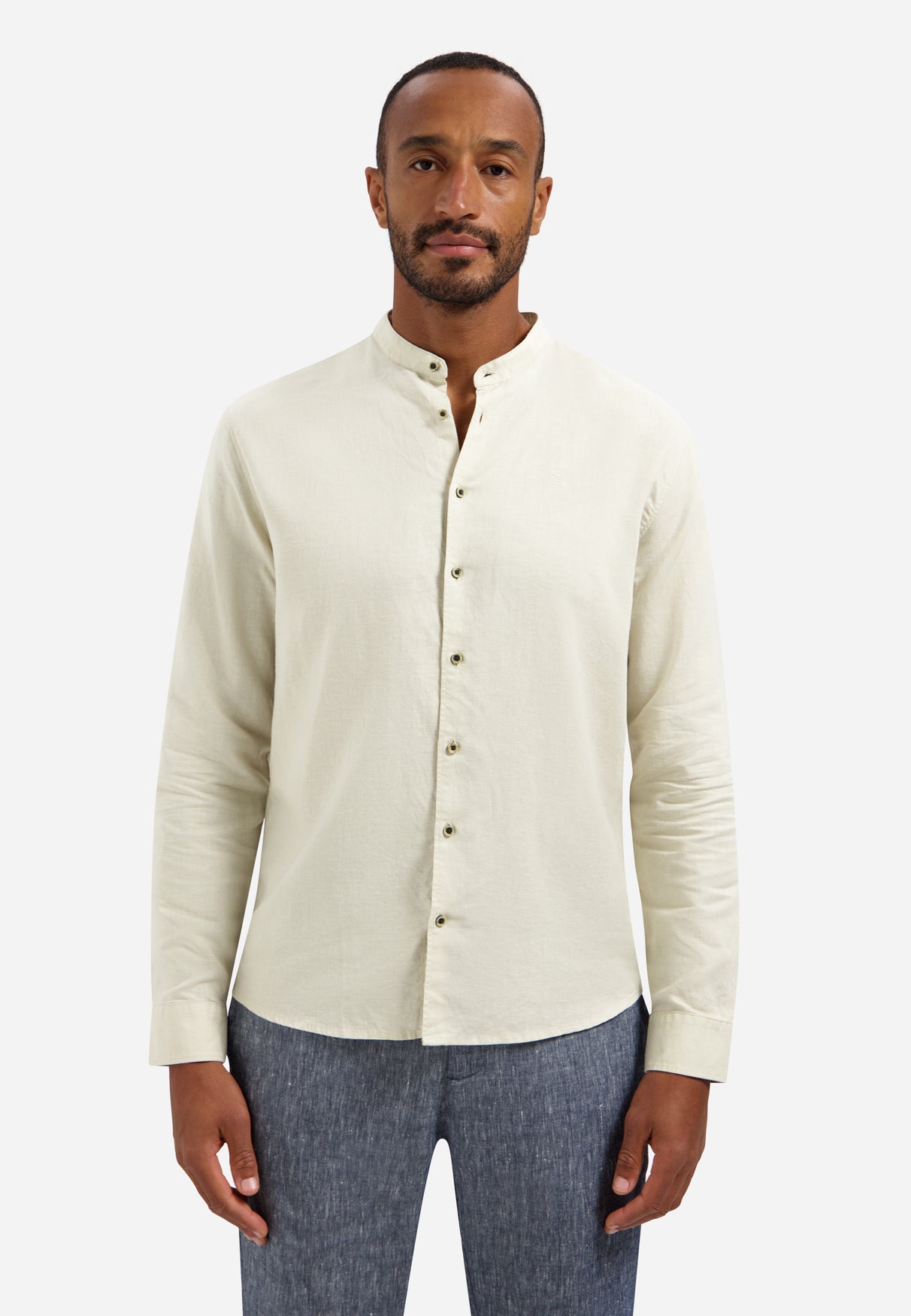 Chemise en lin mélangé avec col montant | Desert