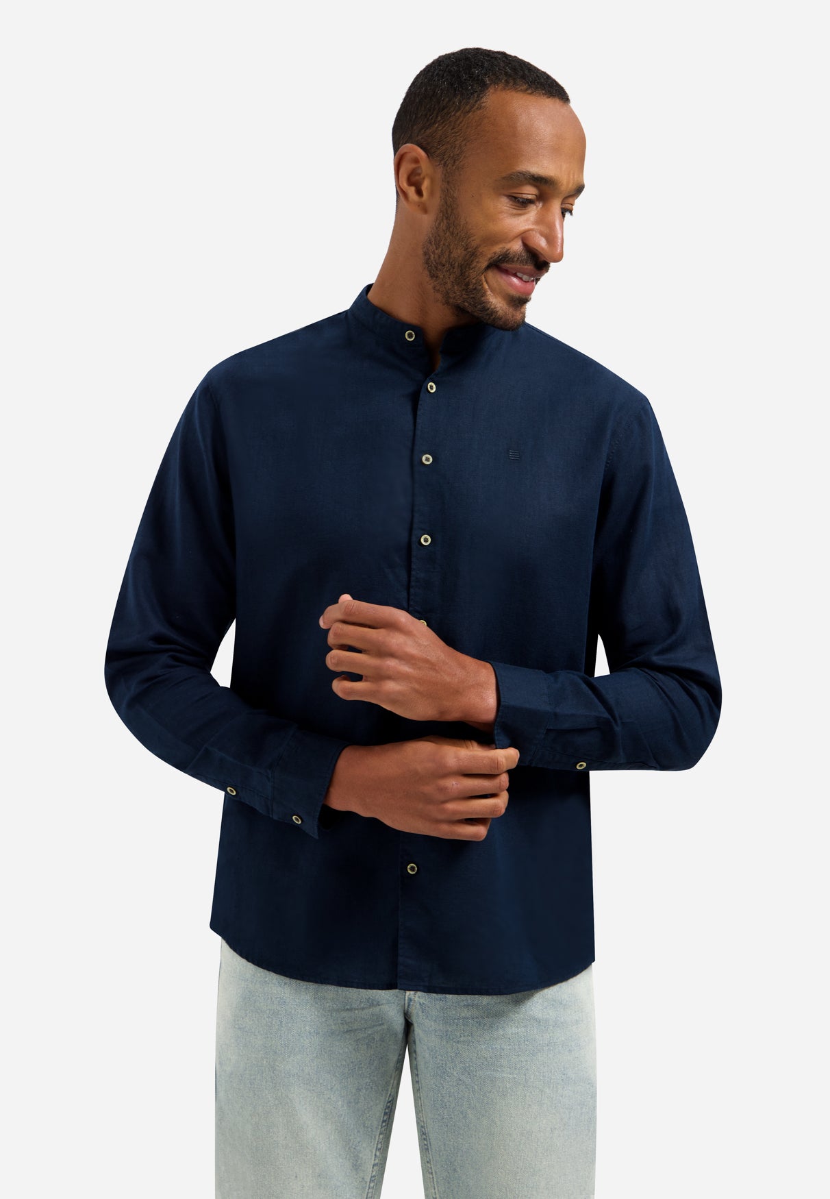 Chemise en lin mélangé avec col montant | Night