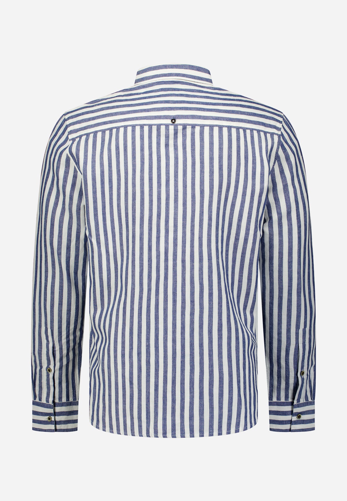 Linnenblend overhemd met brede streep | Indigo Blue