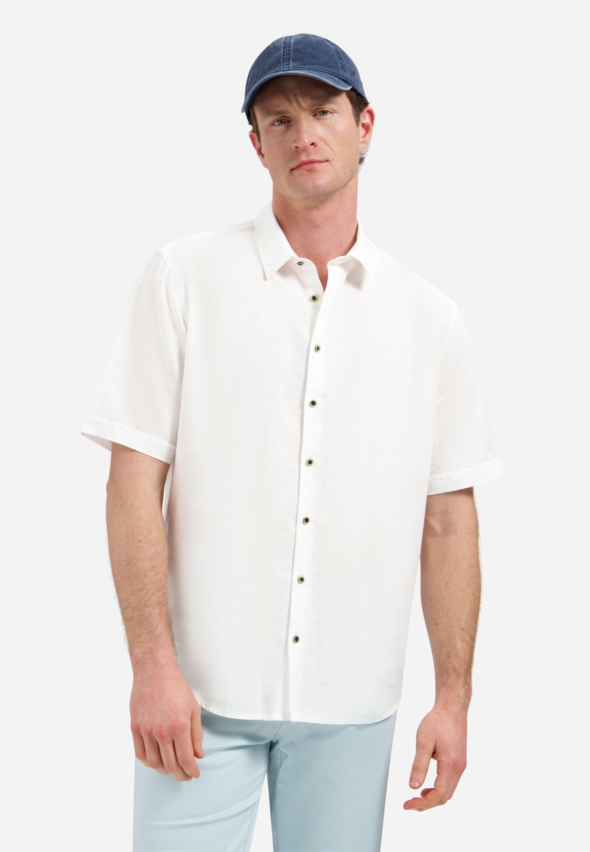 Chemise en lin mélangé à manches courtes | White