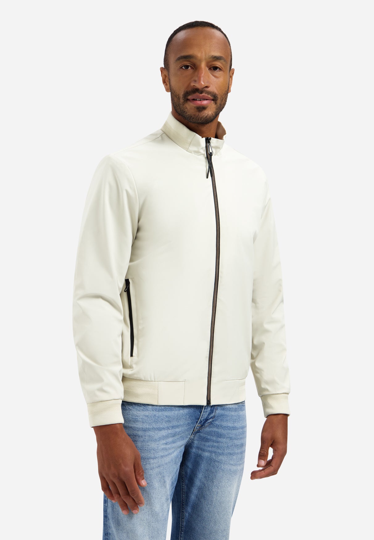 Summer jacket with ribbed collar | Stone