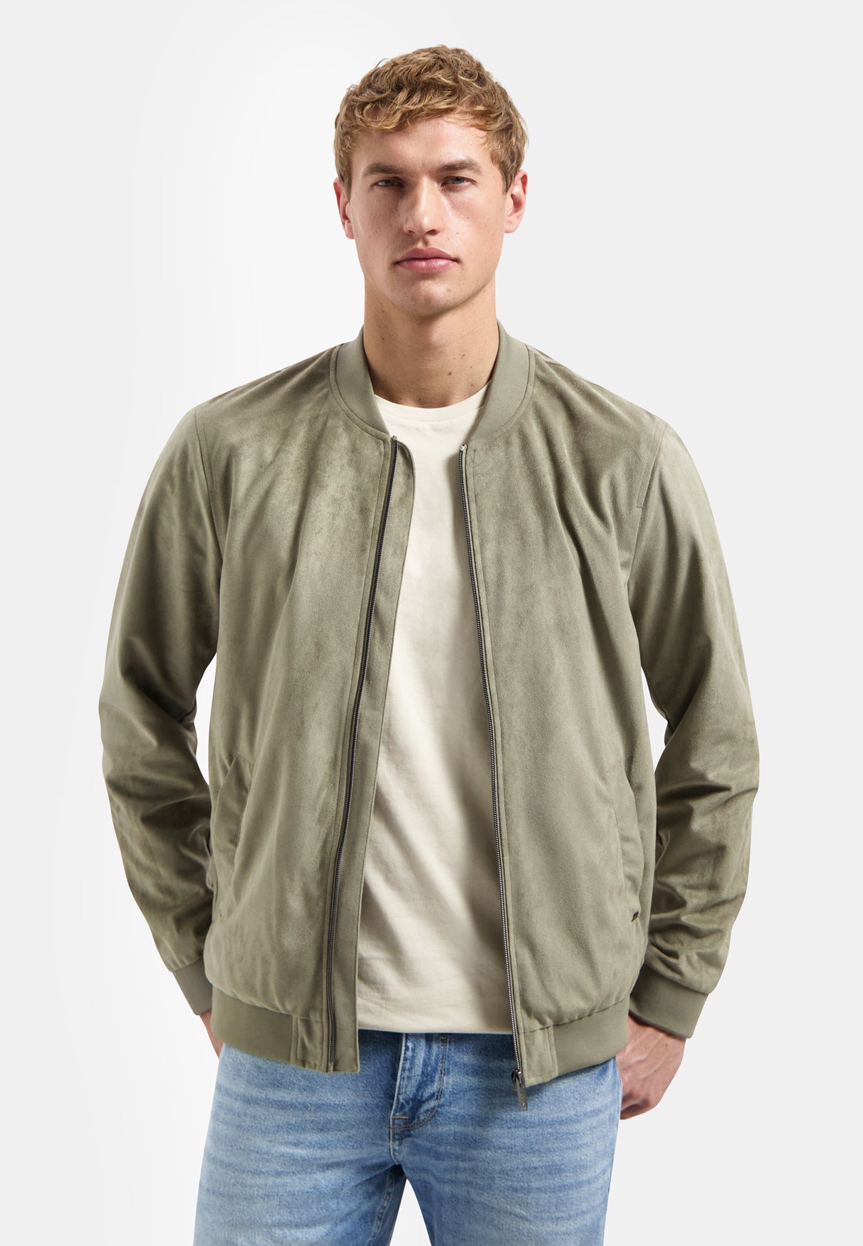 Suedelook bomberjack | Light Moss