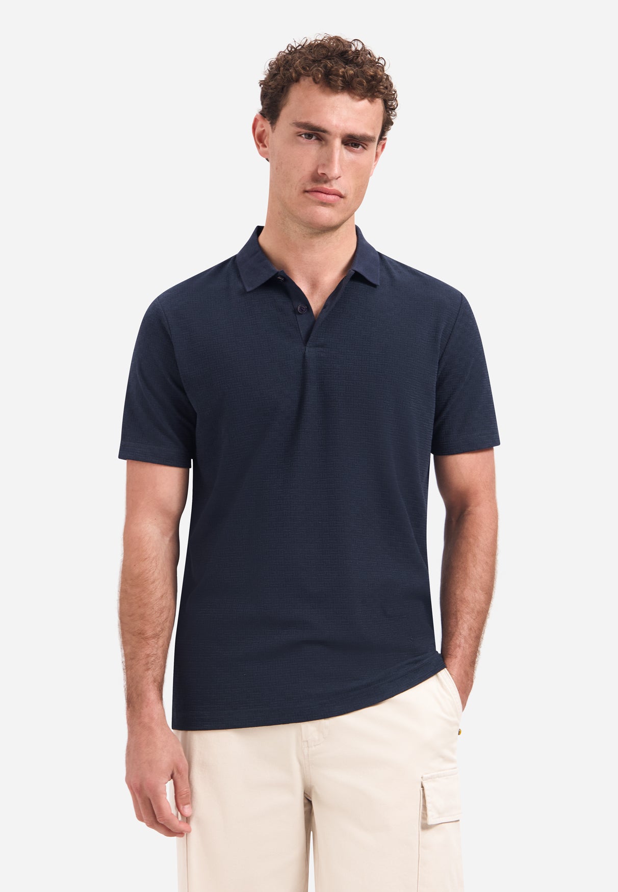 Gestructureerde V-hals polo met korte mouwen | Night